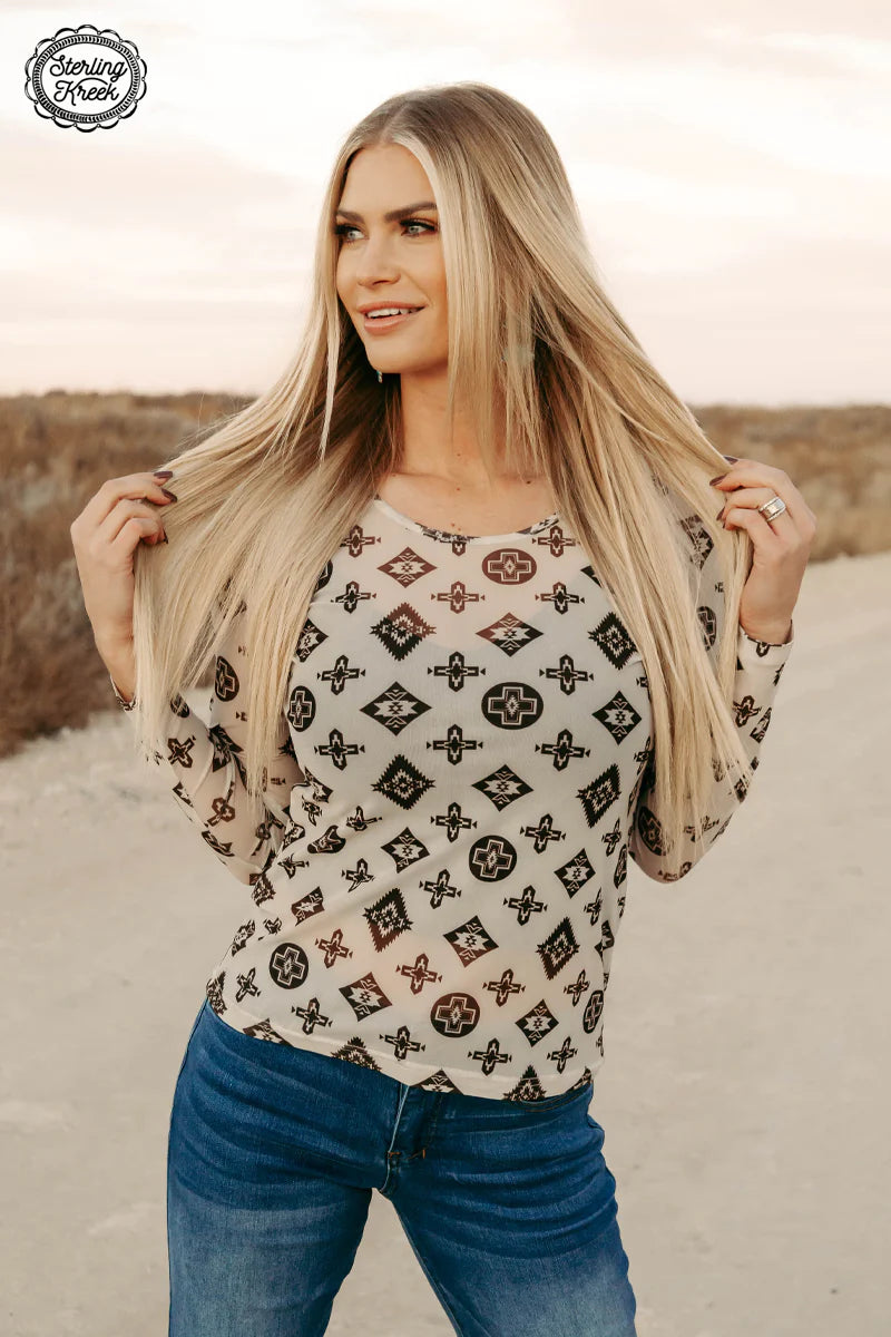 HH2 printed top on woman