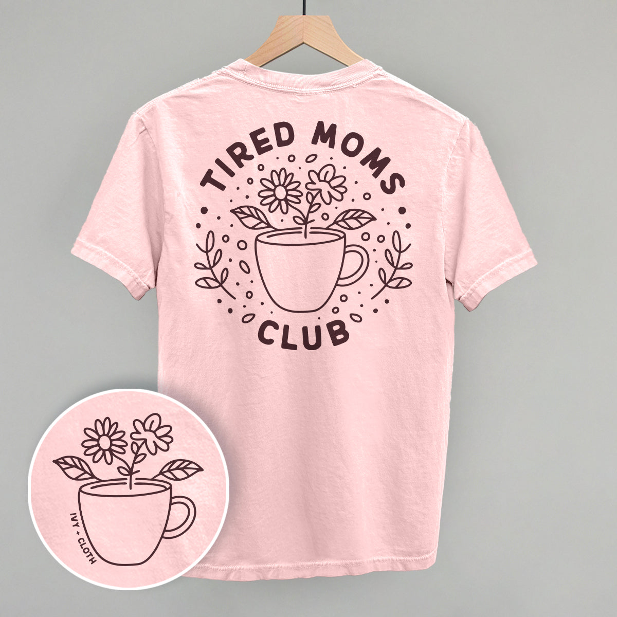 IC-Blossom Tired Moms Club tee with floral design