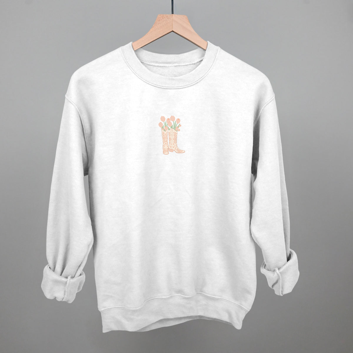 White IC-SS3000 Sweatshirt with floral boot design