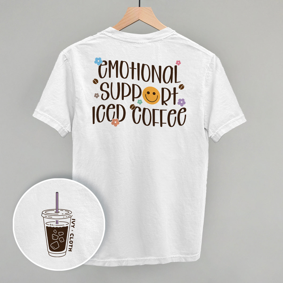 Emotional Support Iced Coffee t-shirt with iced coffee graphic