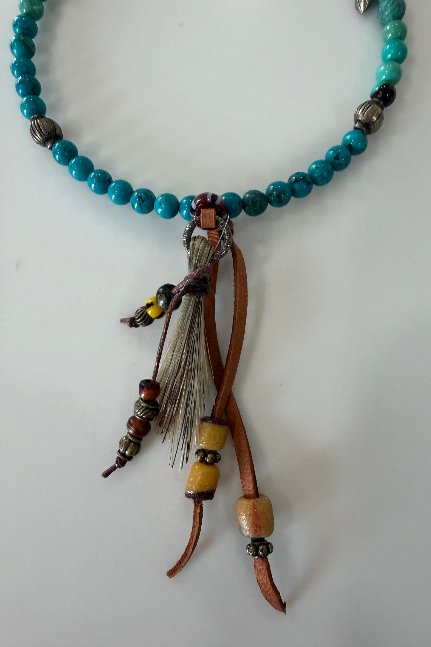 Turquoise & Horse Hair Tassel Memory Choker Necklace by Amy Kaplan