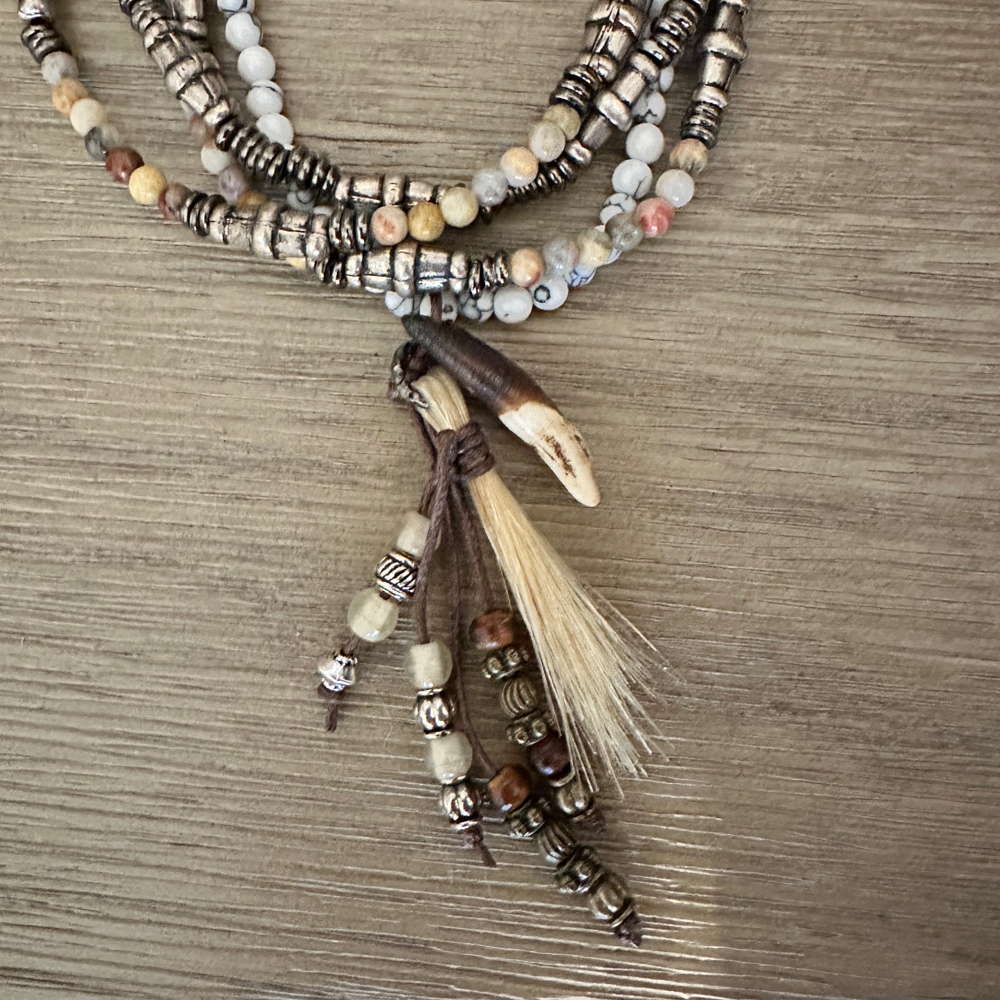 Four Strand Beaded Necklace with Horsehair & Bone by Amy Kaplan