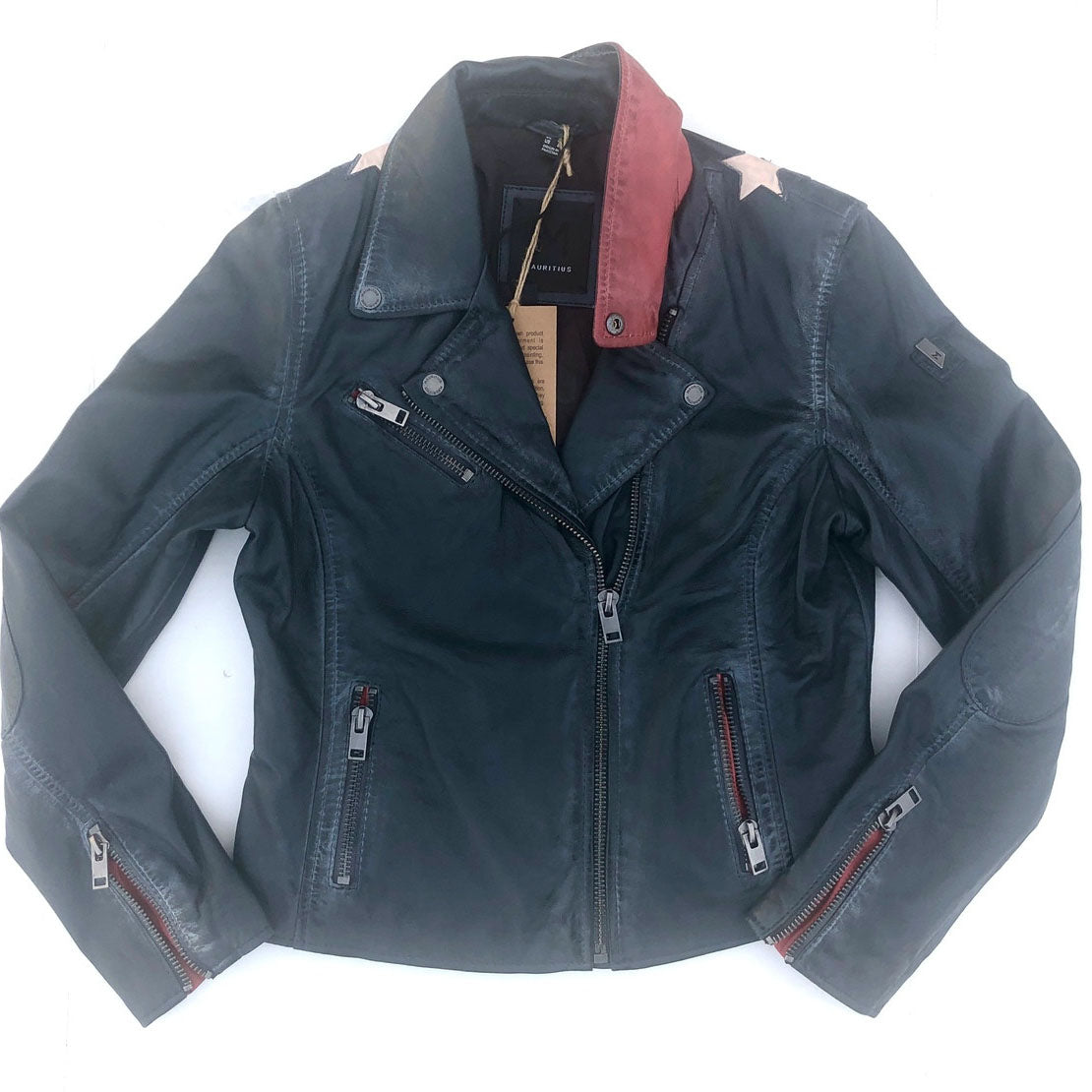 Christy Star Leather Jacket by Mauritius in Vintage Black