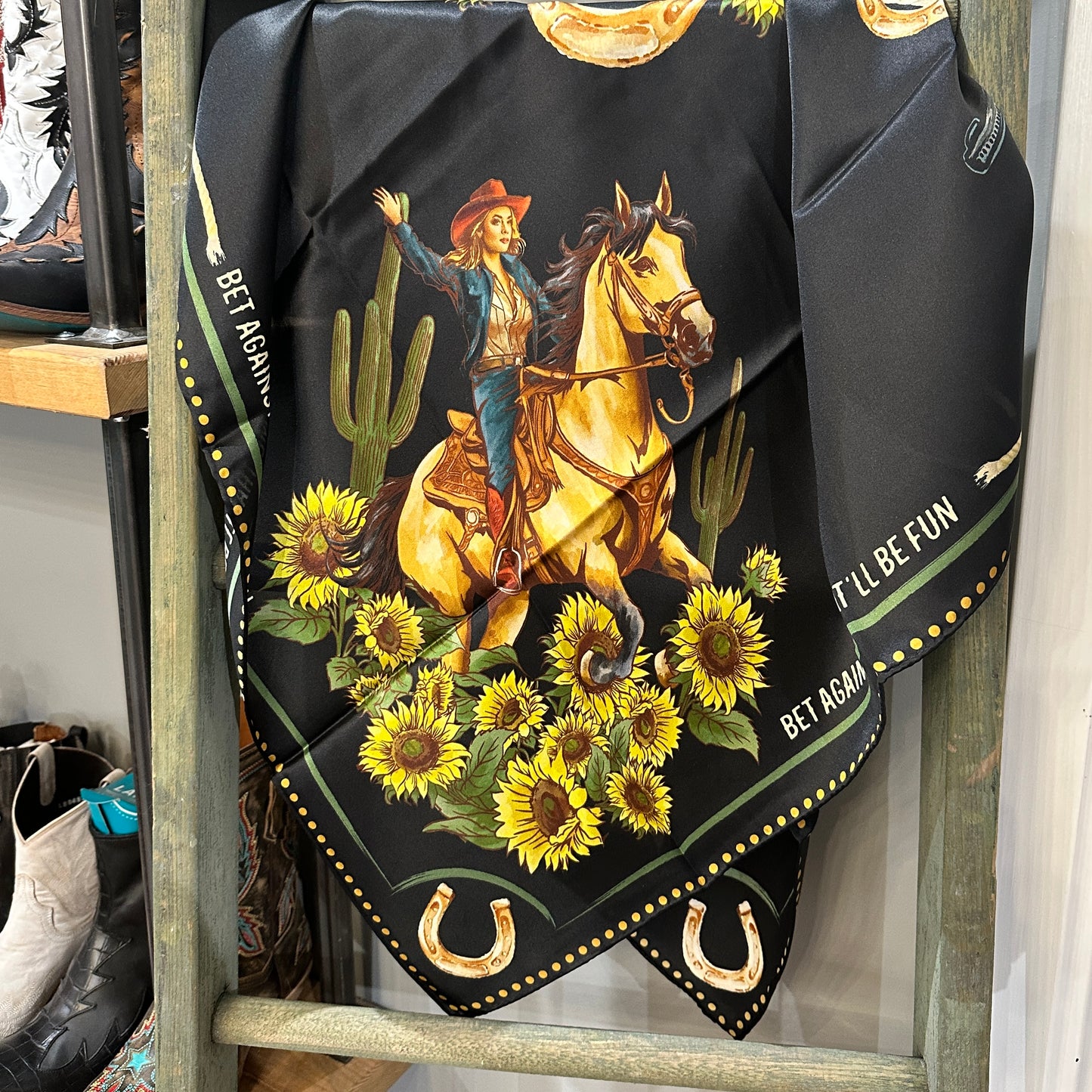 Bet Against Me That'll Be Fun Wild Rag Scarf in Black by Bourbon Cowgirl