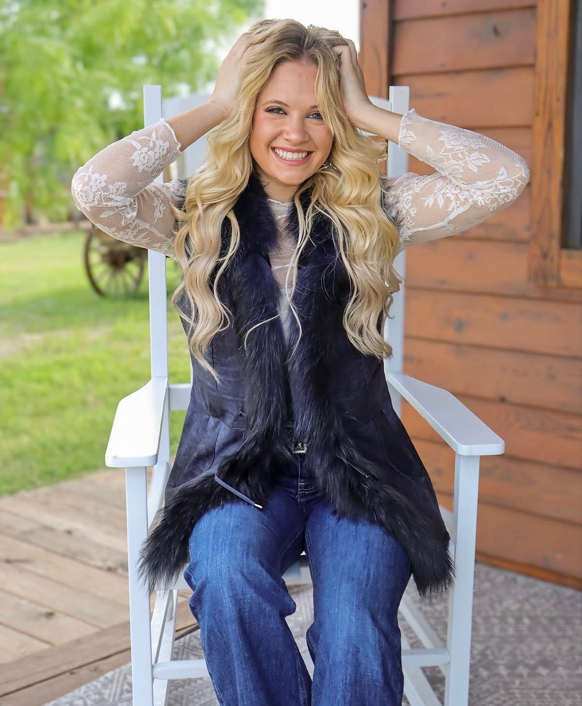 Fox Fur Vest by Morris Kaye - Navy Blue