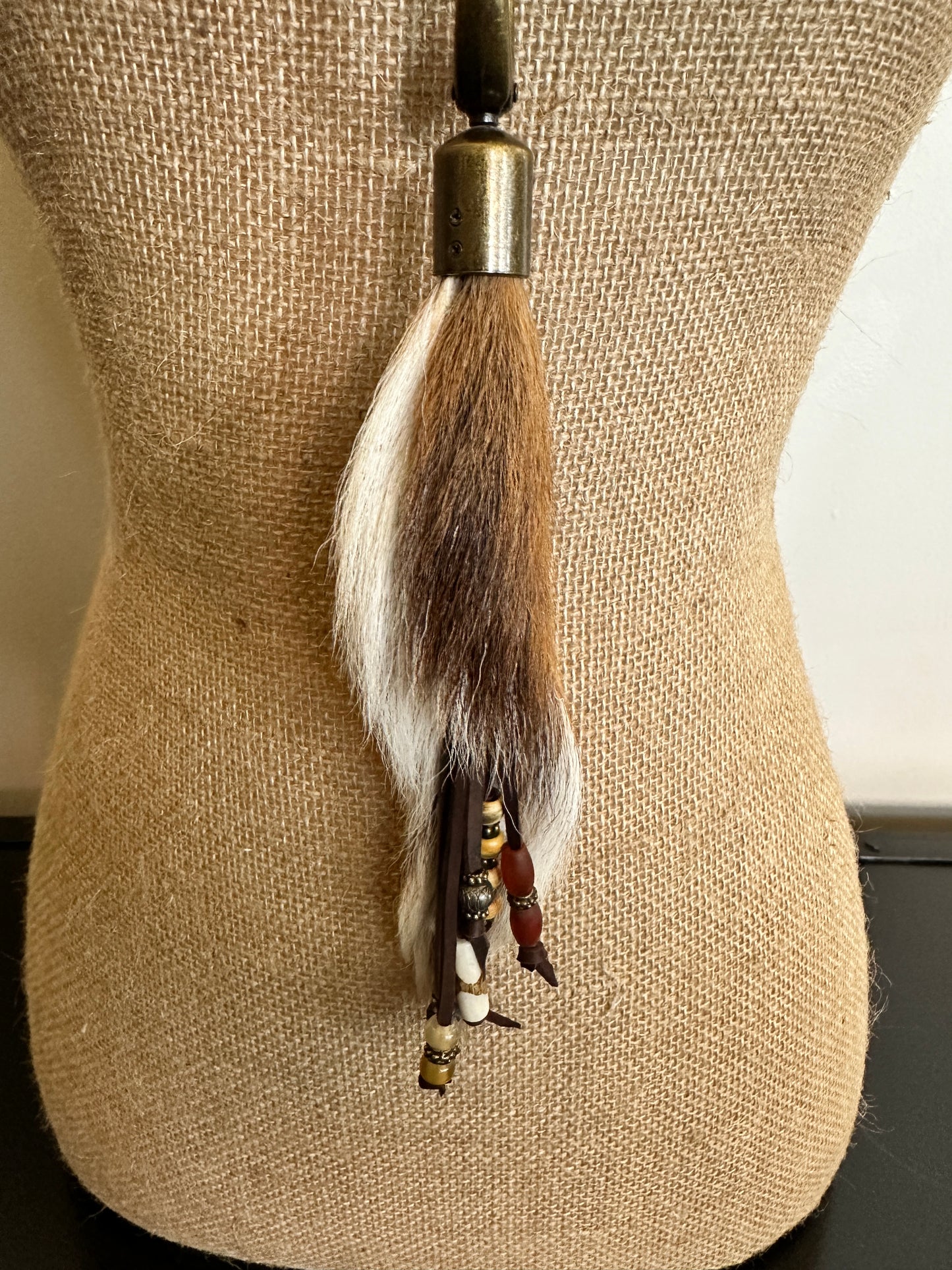 Strand of Bone Beads with Axis Deer Hide Necklace - Amy Kaplan for Bourbon Cowgirl
