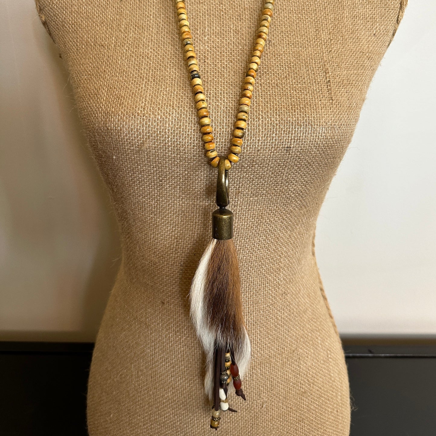 Strand of Bone Beads with Axis Deer Hide Necklace - Amy Kaplan for Bourbon Cowgirl