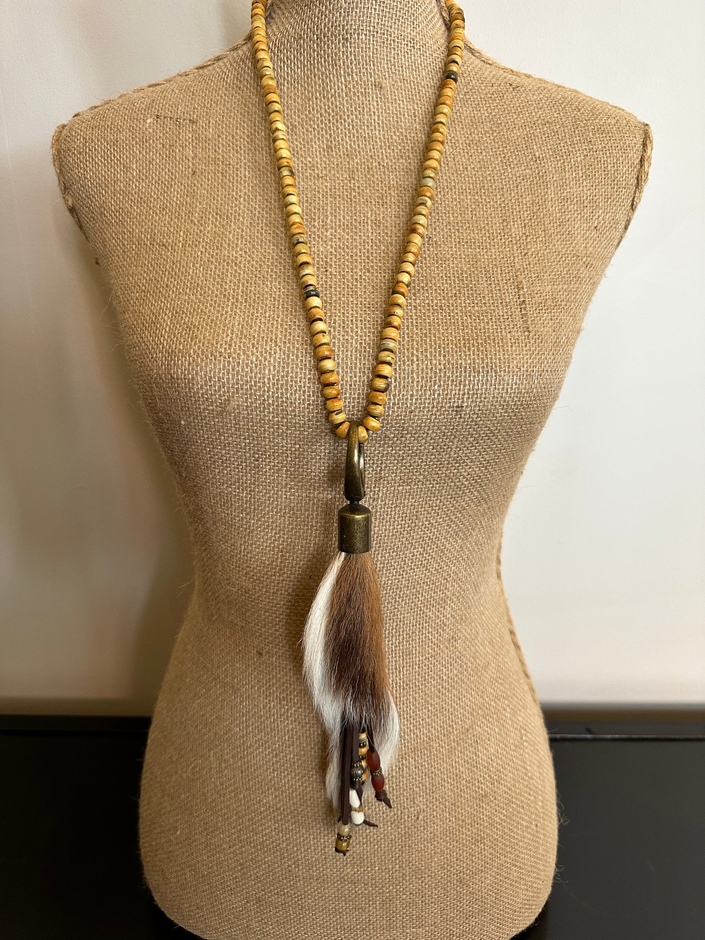 Strand of Bone Beads with Axis Deer Hide Necklace - Amy Kaplan for Bourbon Cowgirl