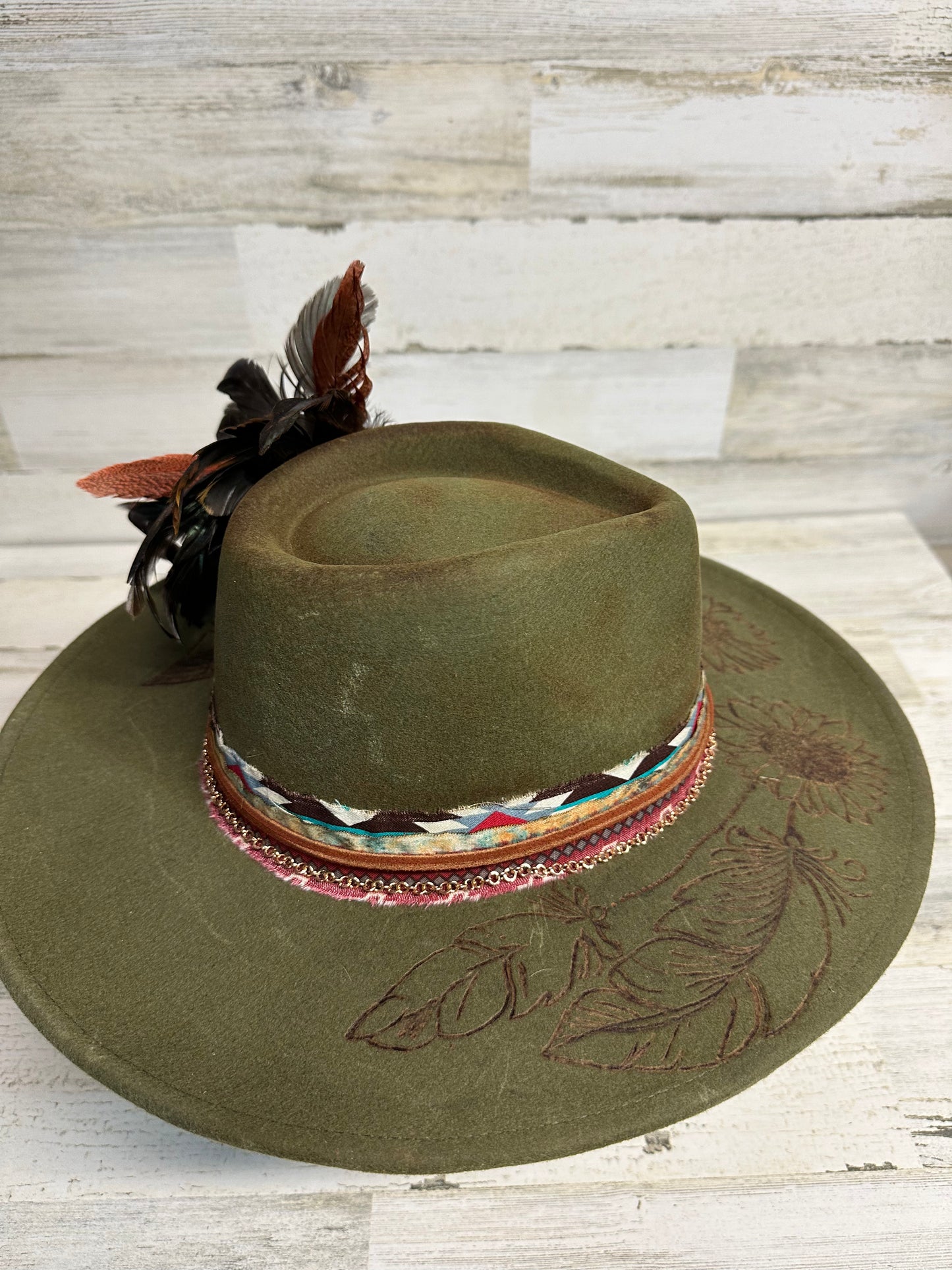 Burning Bridges Green Custom Cowgirl Hat by Calamity Anne