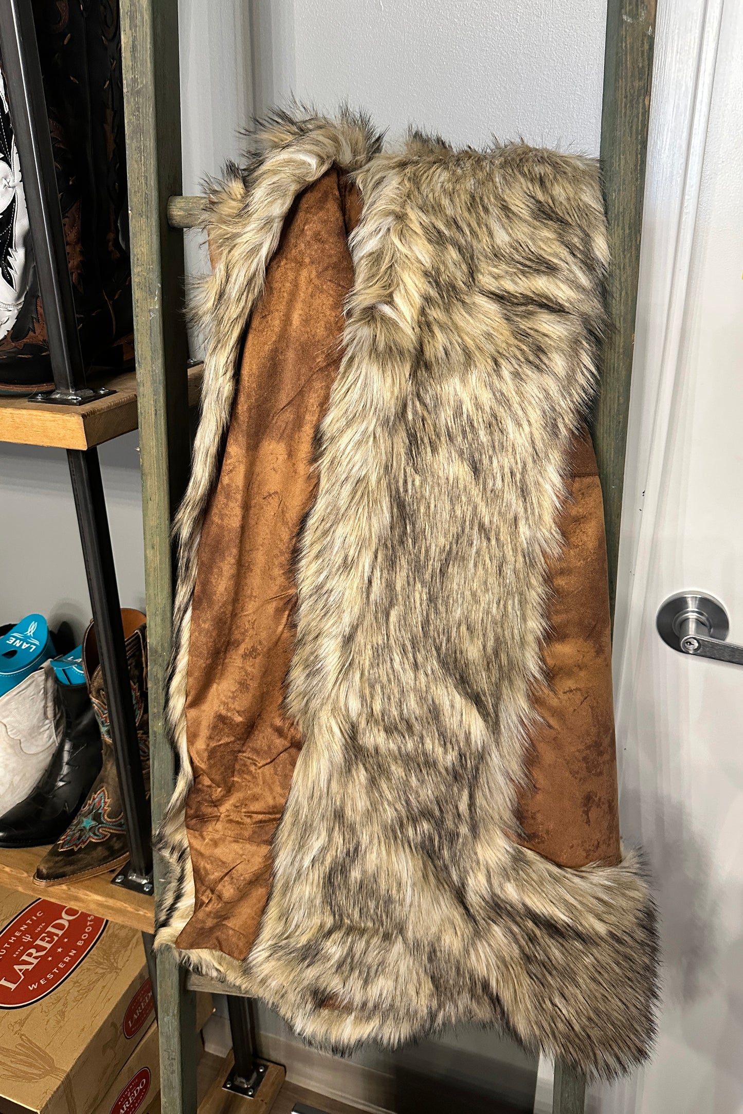 Chateau Throw with Faux Fur in Cinnamon by Tasha Polizzi