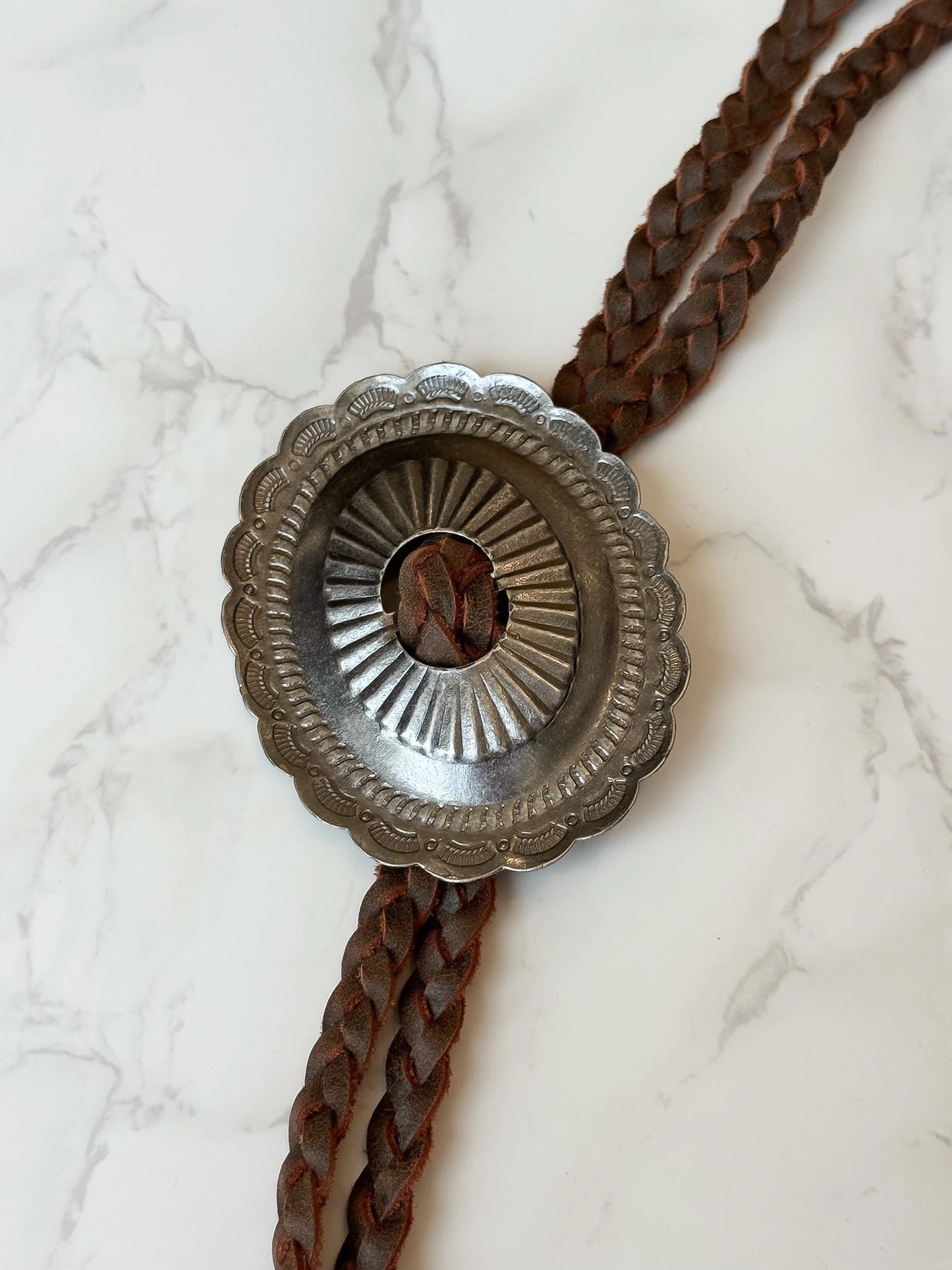 Western Braided Sterling Silver Bolo Tie in Brown