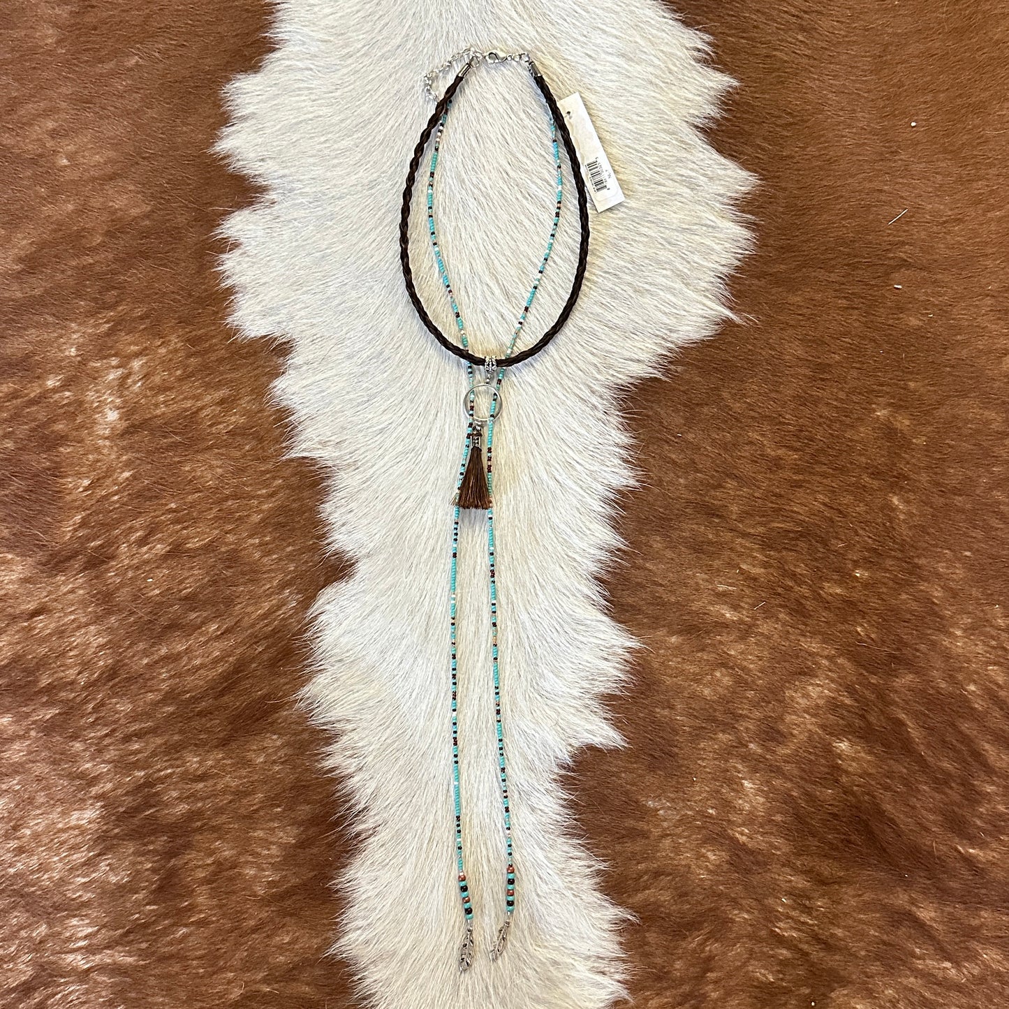 Horsehair Lariat Necklace - Turquoise Beads