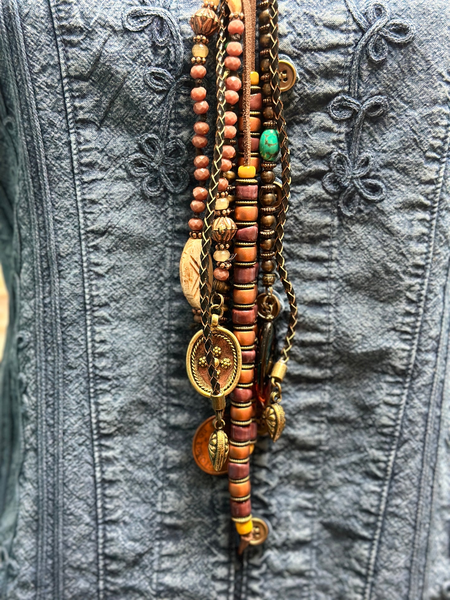 Copper, Turquoise & Bone Lariat Necklace - Amy Kaplan