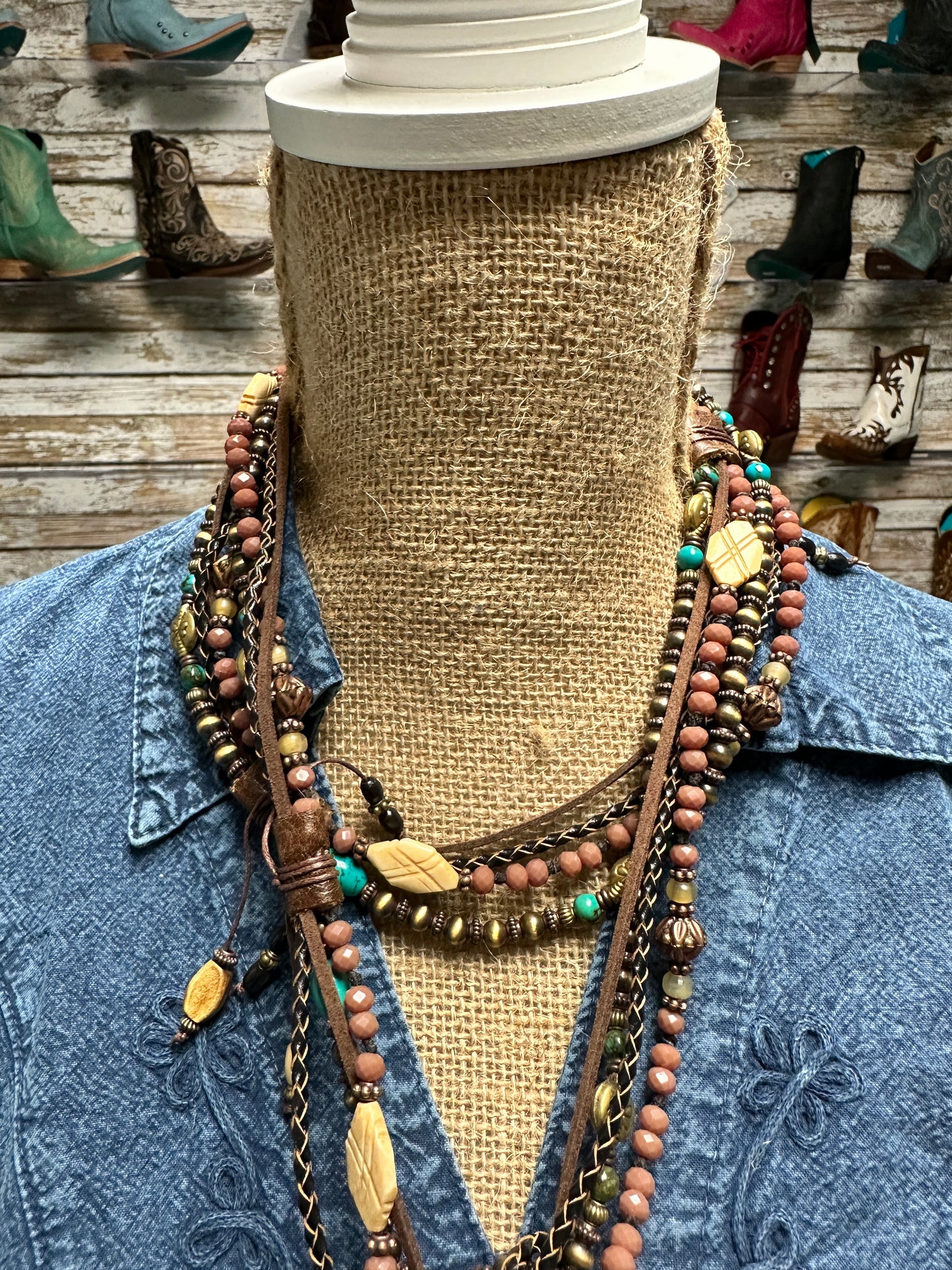 Copper, Turquoise & Bone Lariat Necklace - Amy Kaplan