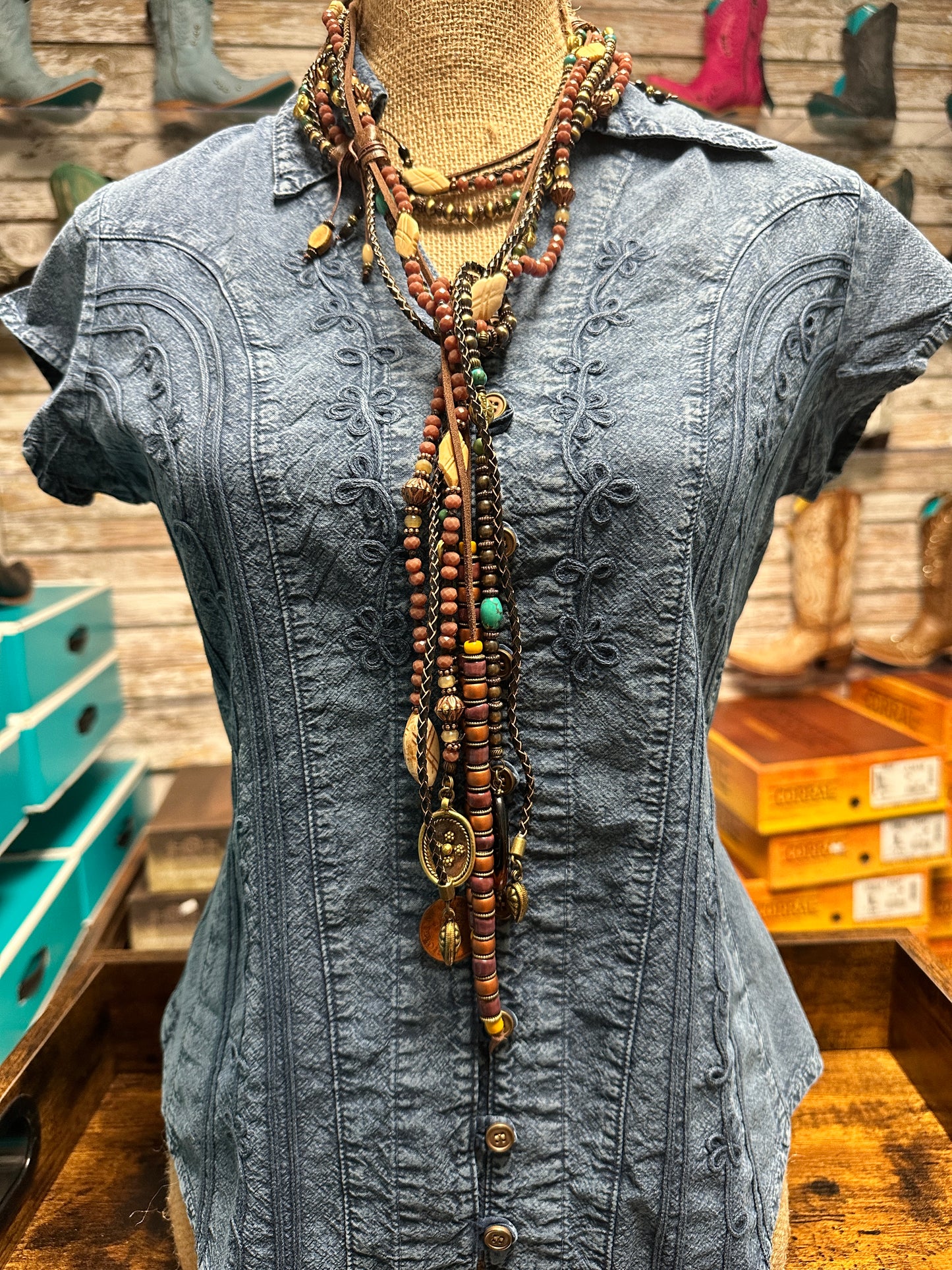 Copper, Turquoise & Bone Lariat Necklace - Amy Kaplan
