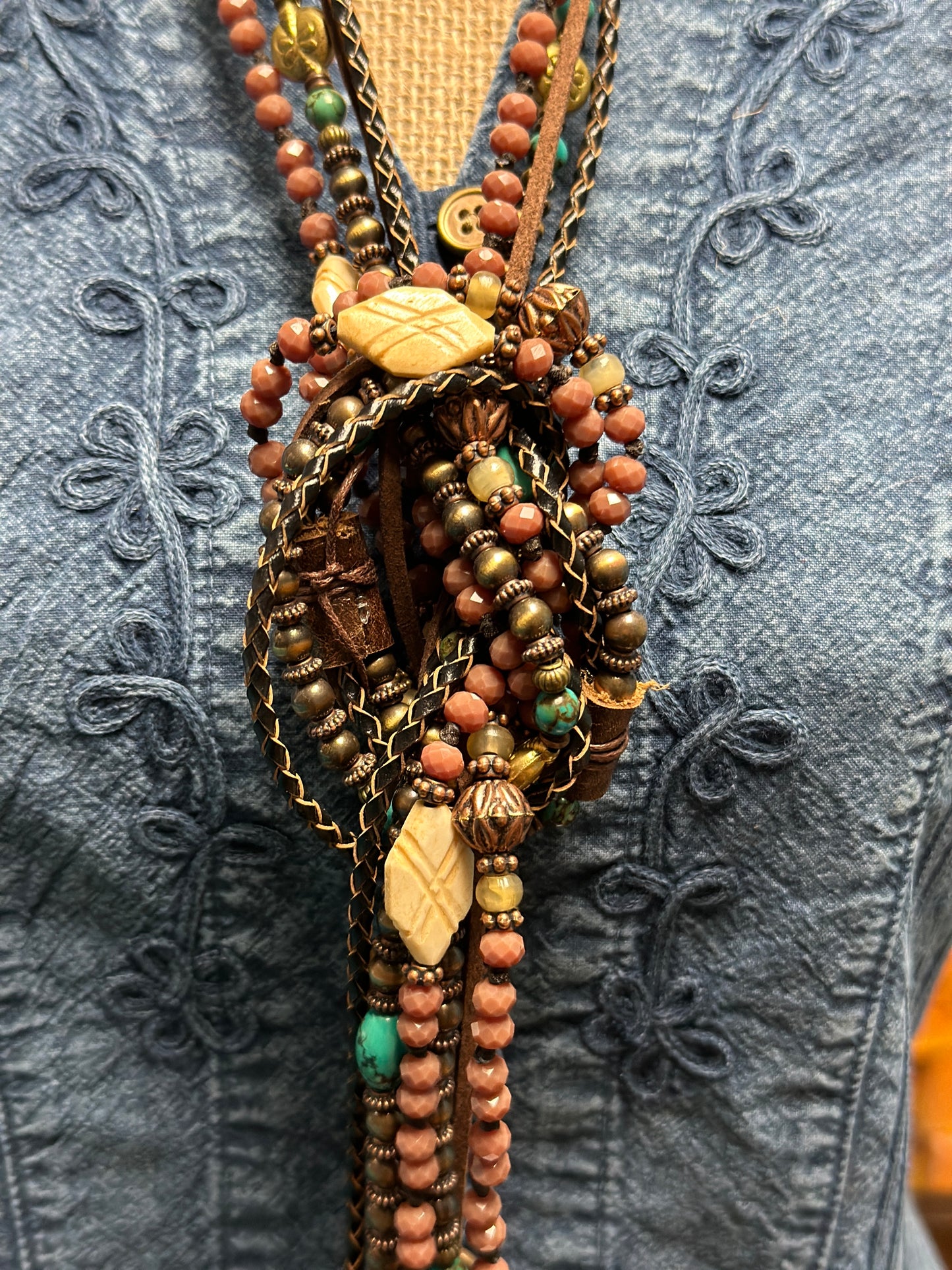Copper, Turquoise & Bone Lariat Necklace - Amy Kaplan
