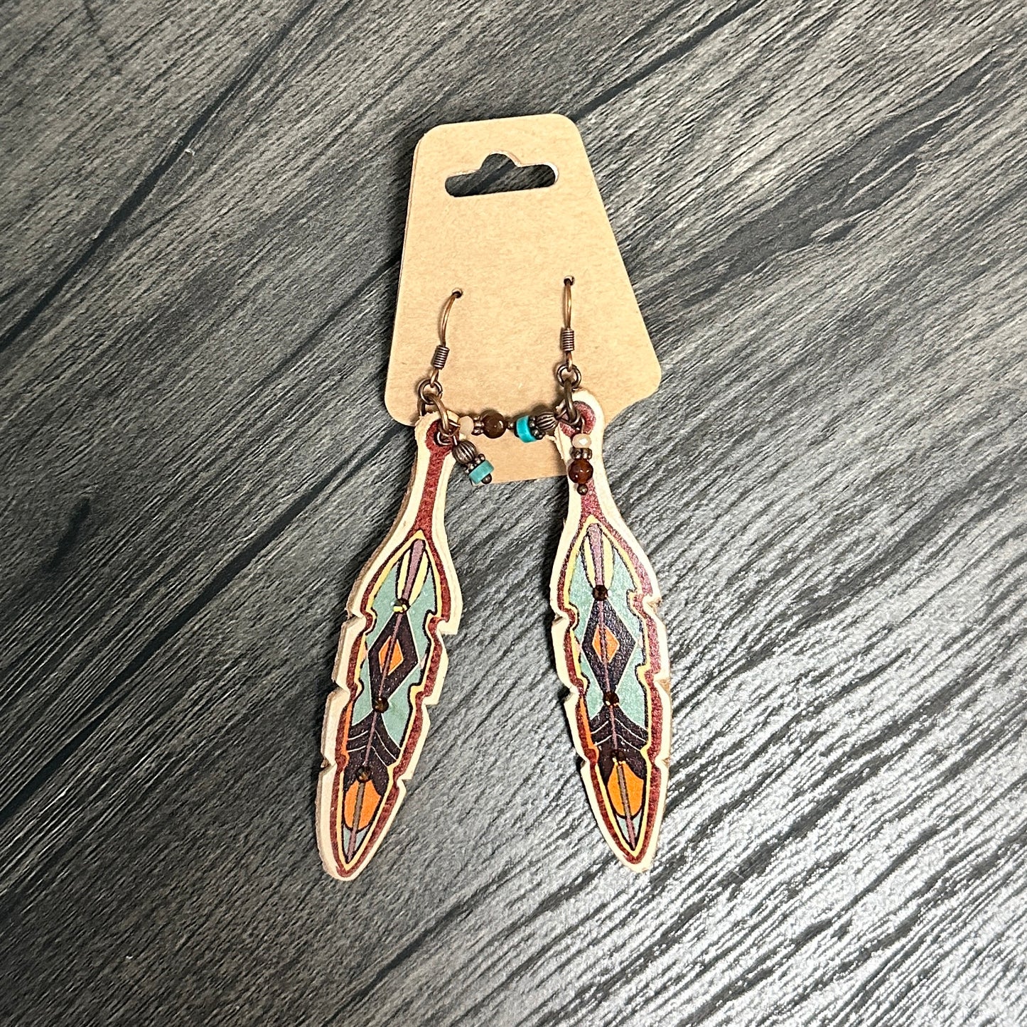 Copper Feather Leather Earrings