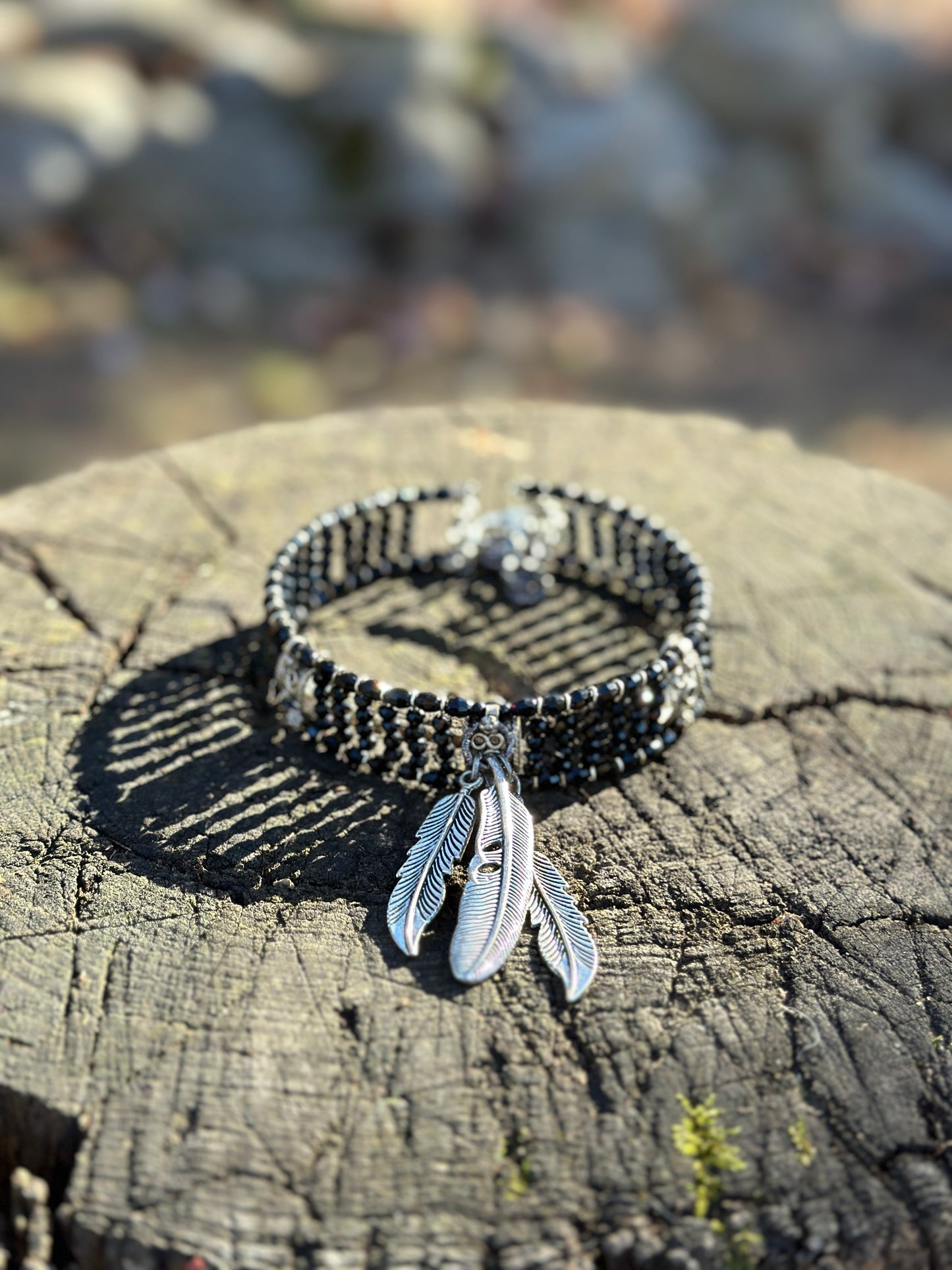 Memory Choker With Feathers Black Necklace - Amy Kaplan for Bourbon Cowgirl