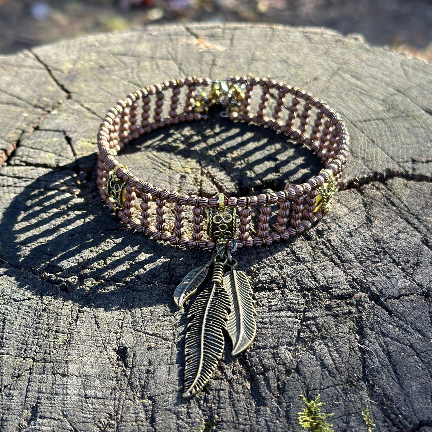 Memory Choker With Feathers Copper Necklace - Amy Kaplan for Bourbon Cowgirl