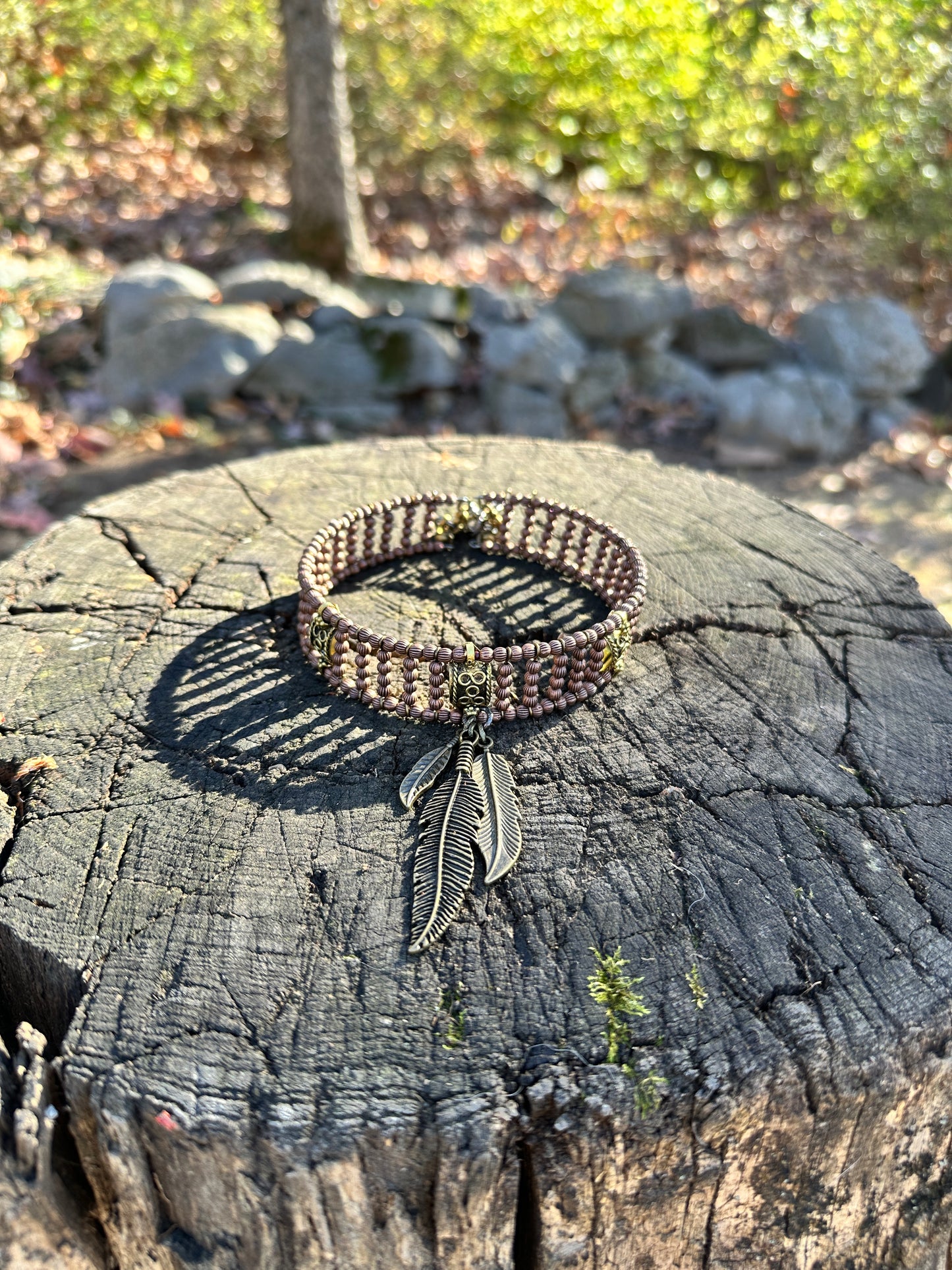 Memory Choker With Feathers Copper Necklace - Amy Kaplan for Bourbon Cowgirl