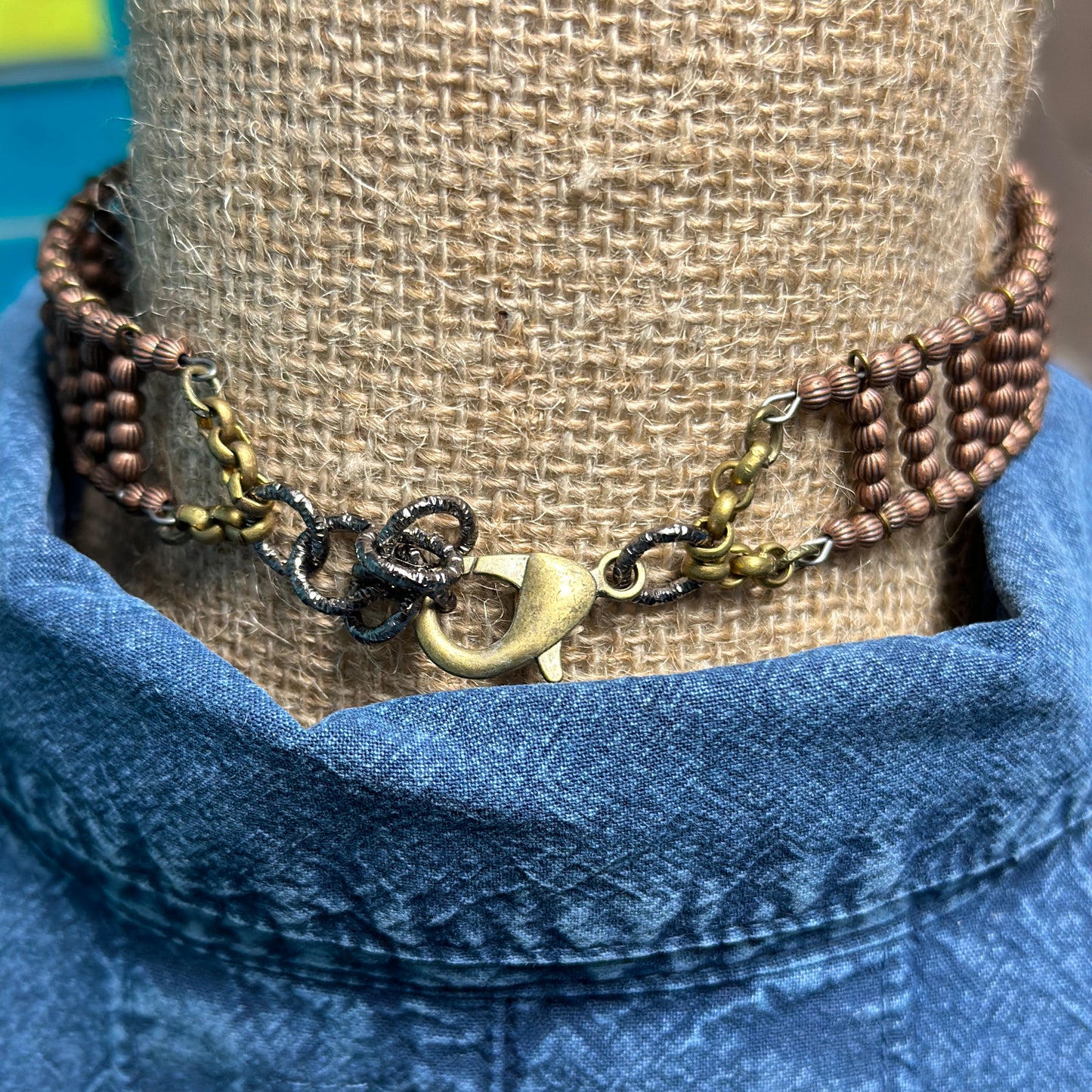 Memory Choker With Feathers Copper Necklace - Amy Kaplan for Bourbon Cowgirl