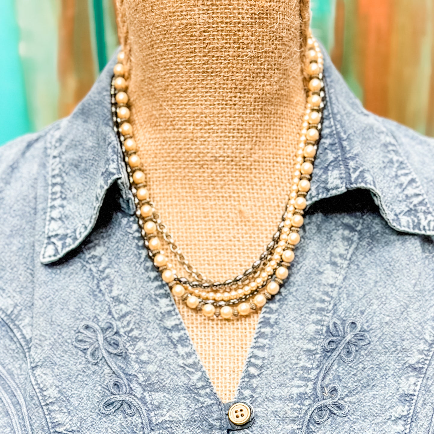 Pearl, Hematite and Silver 5-Strand Necklace- Amy Kaplan for Bourbon Cowgirl