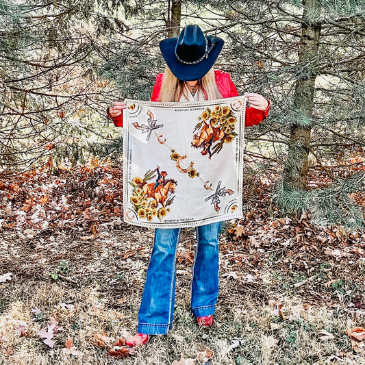 Cowgirl holding a western-themed scarf, IMG_8883_2