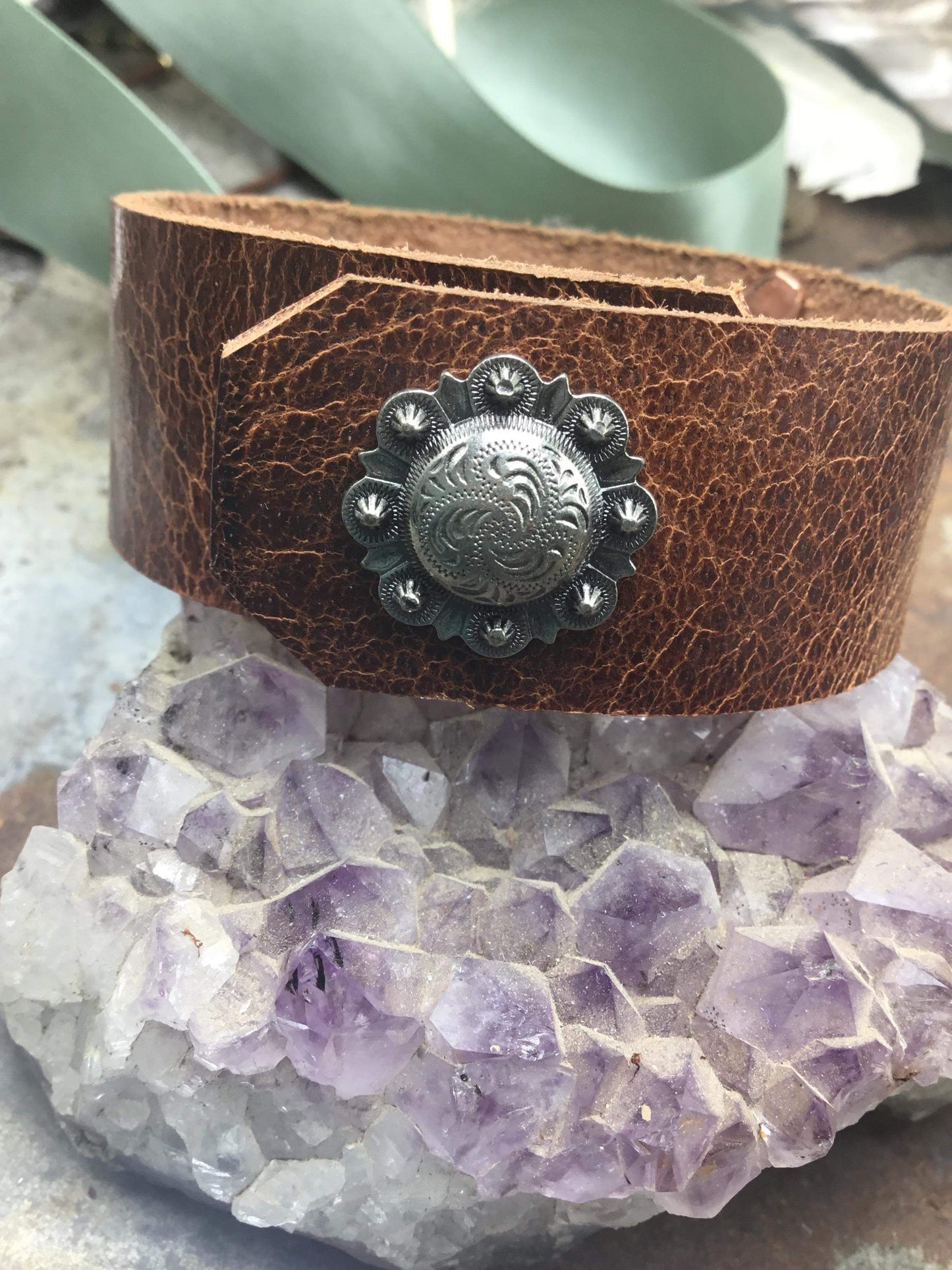 Spirited Cowgirl Leather Bracelet -Handmade Jewelry for Bourbon Cowgirl