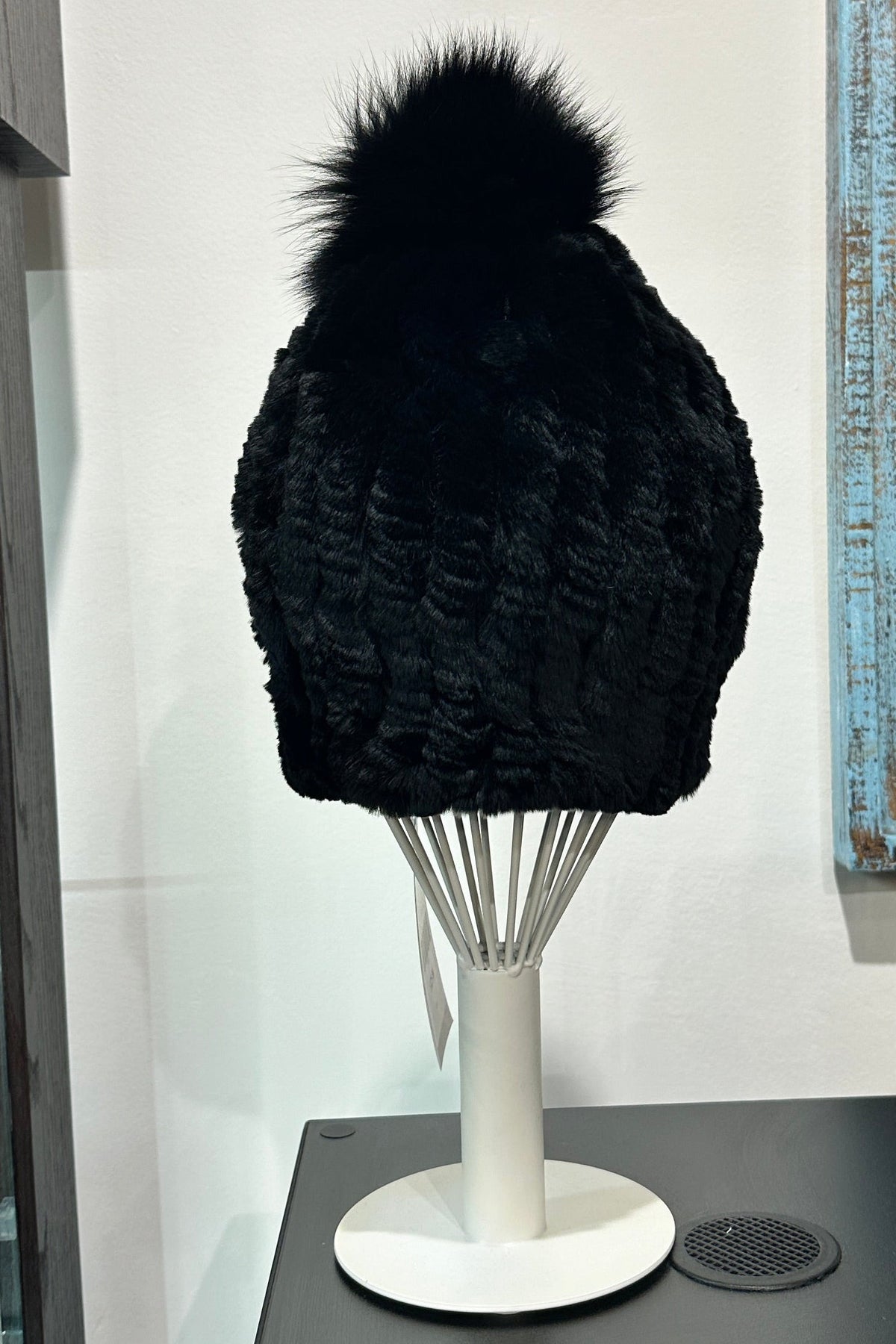 Morris Kaye & Sons Black Knitted Rabbit Fur Hat