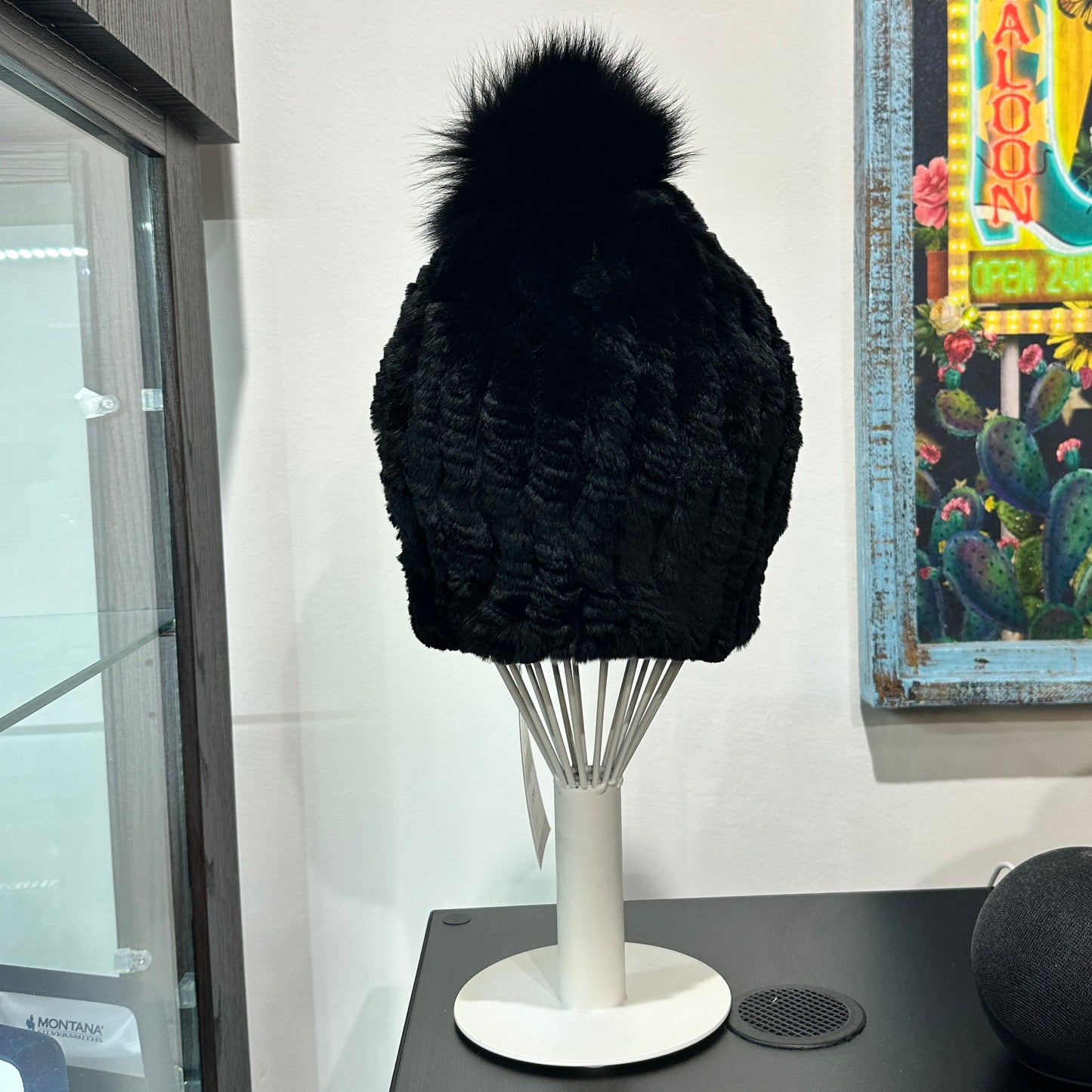 Morris Kaye & Sons Black Knitted Rabbit Fur Hat