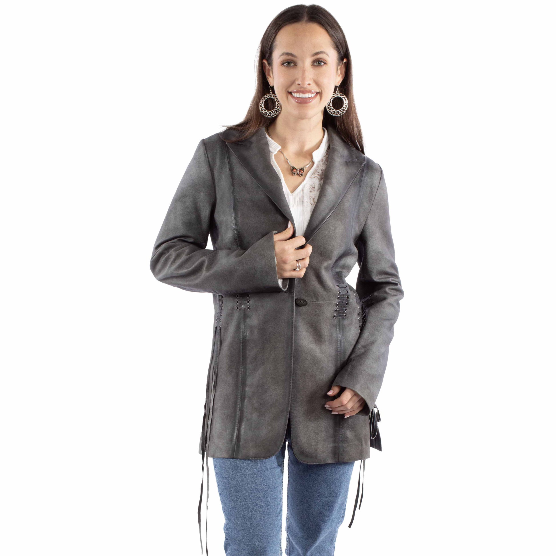 L1089-203 Grey Blazer Jacket on Woman