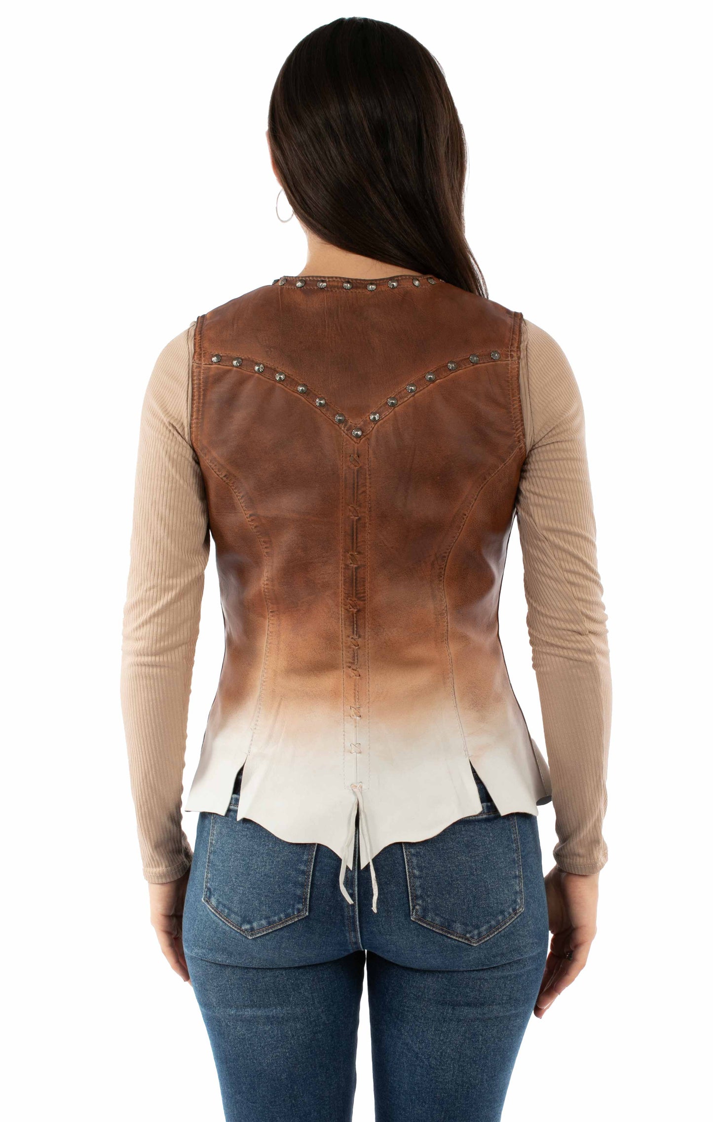 L1163-128-BK Brown & White Leather Vest