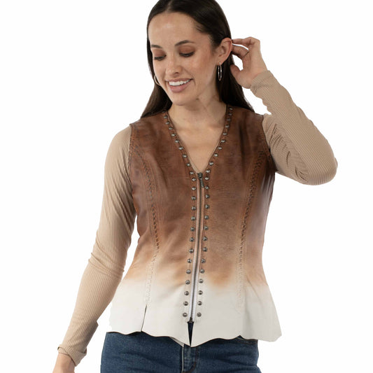 Women's brown & white leather vest