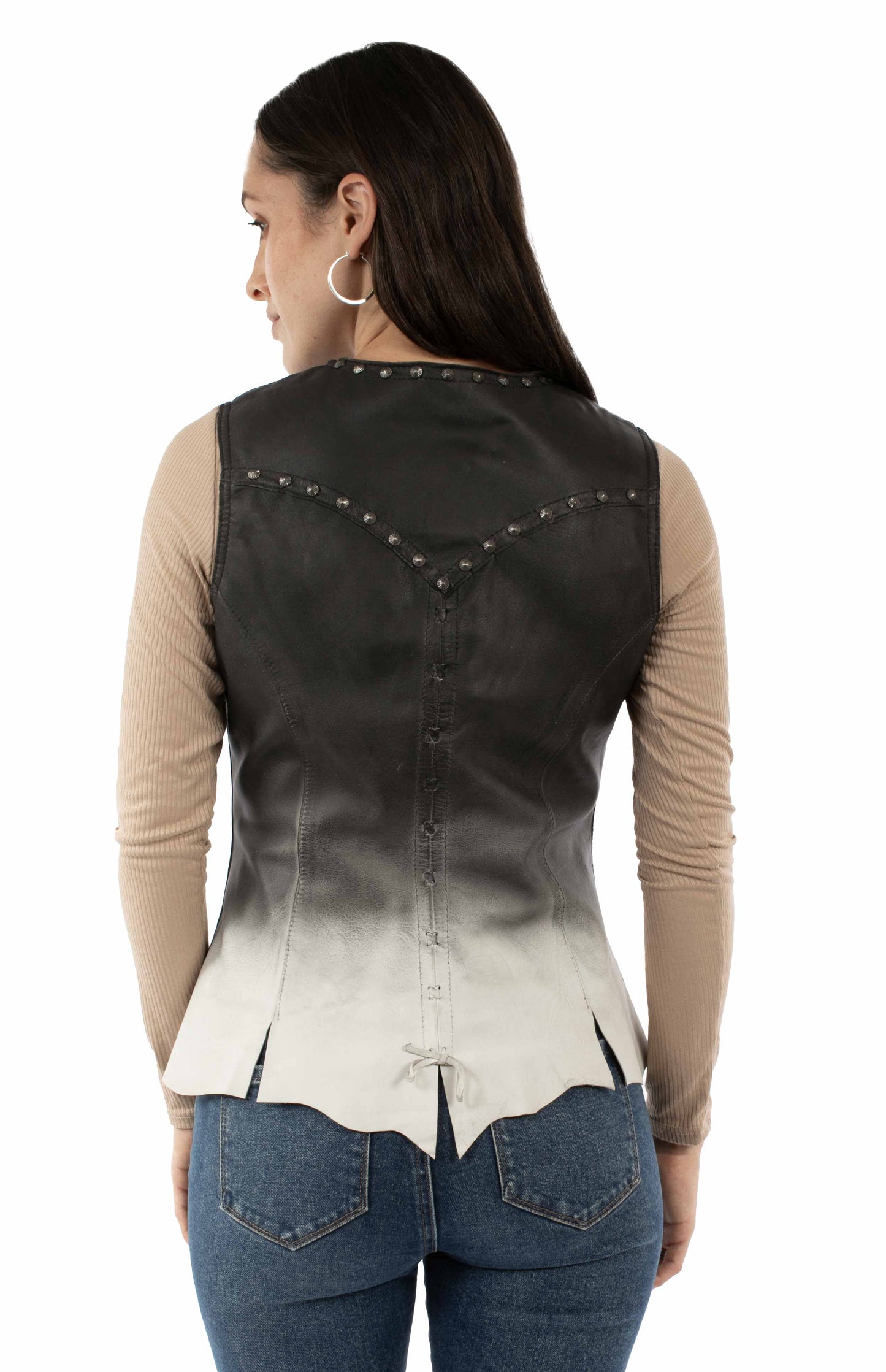 L1163-129-BK women's leather vest back view