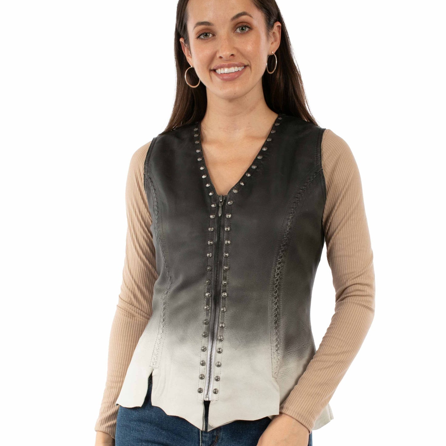 Women's black & white leather vest