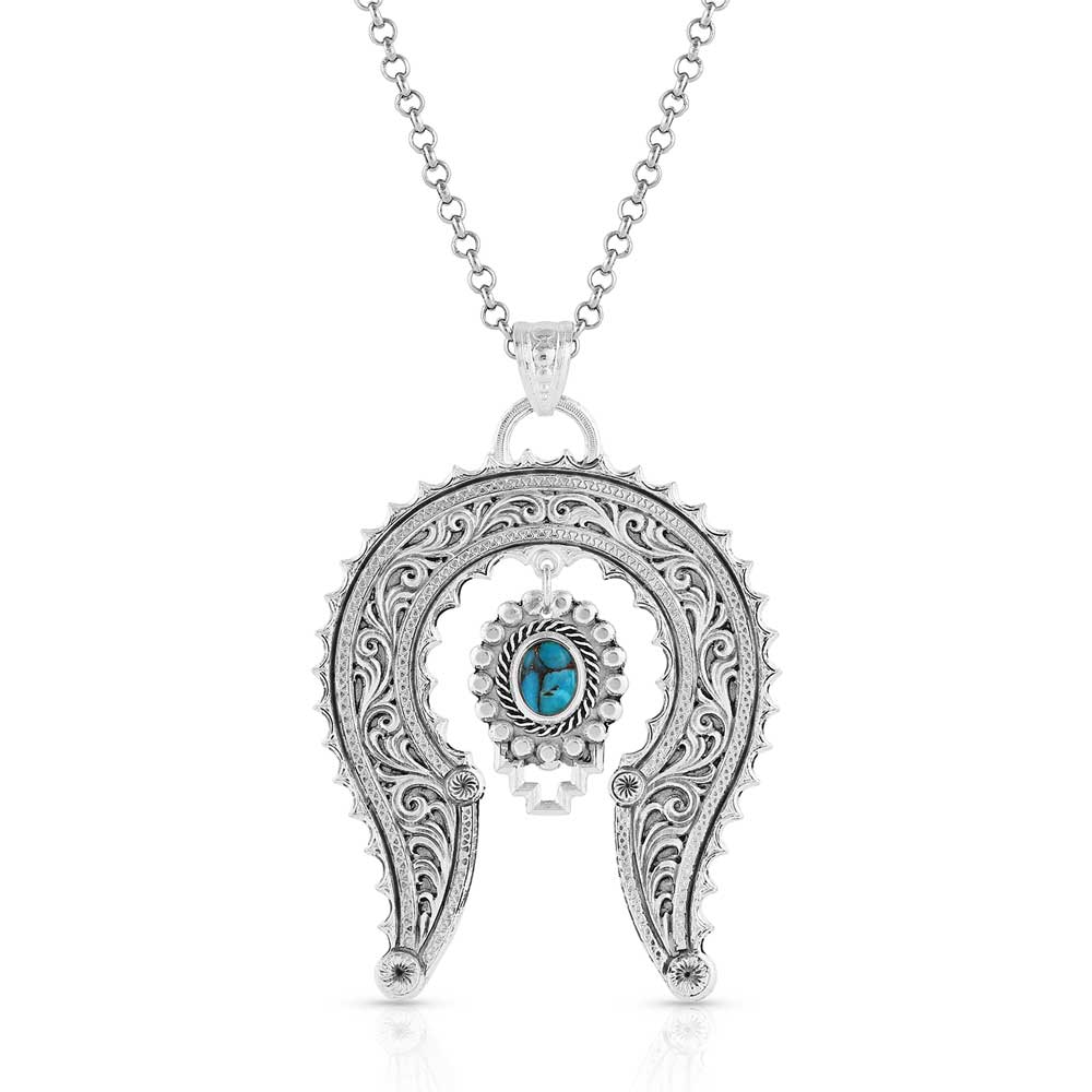 NC5239-2 Horseshoe Pendant Necklace with Turquoise Stone