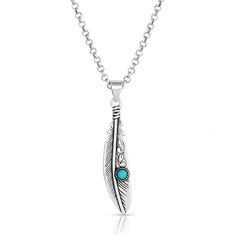 Solo Flight Turquoise Feather Necklace- Montana Silversmiths