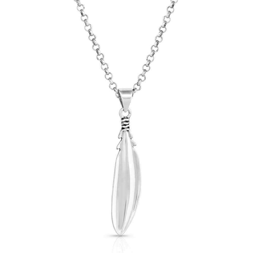 NC5486 Silver Feather Pendant Necklace