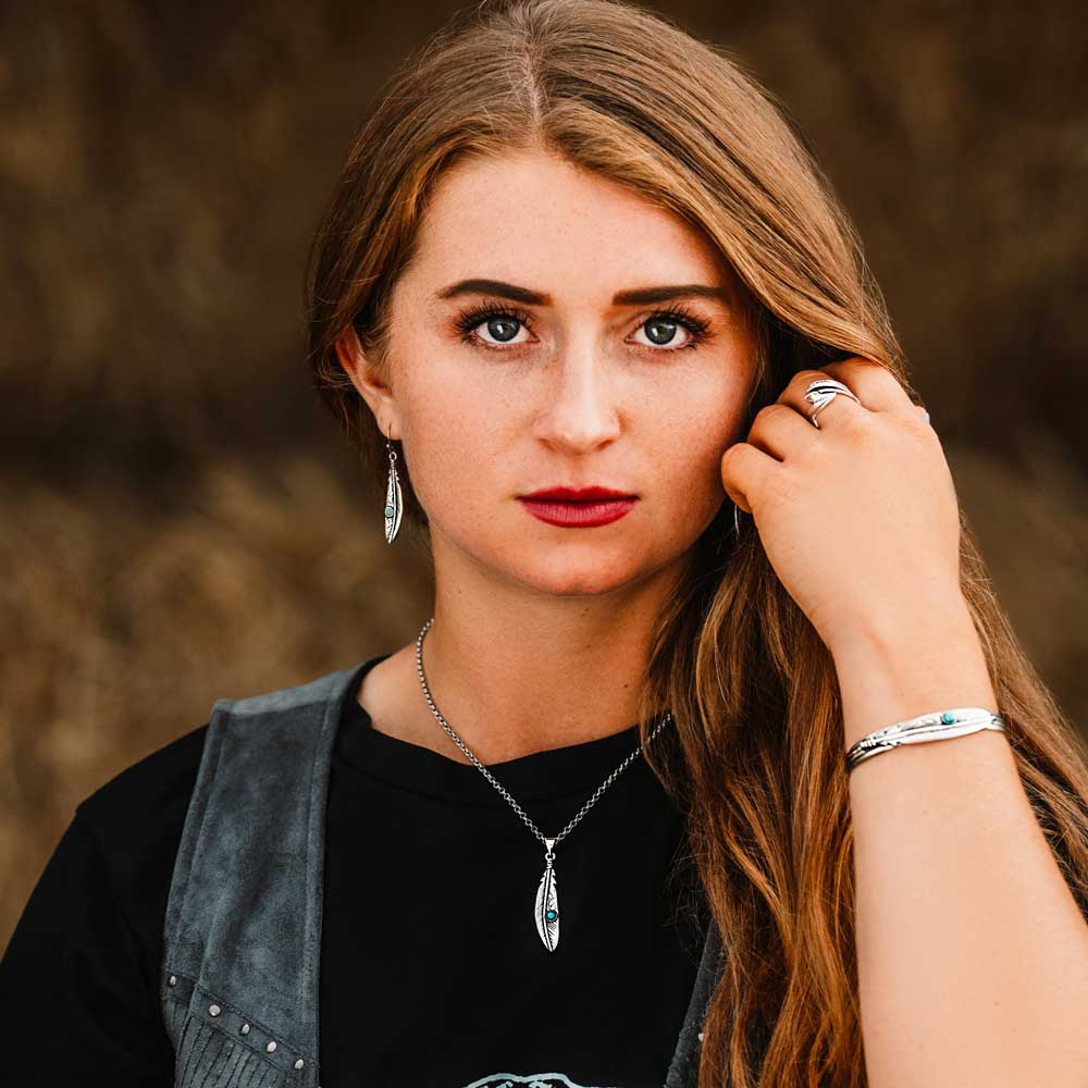 Solo Flight Turquoise Feather Necklace- Montana Silversmiths
