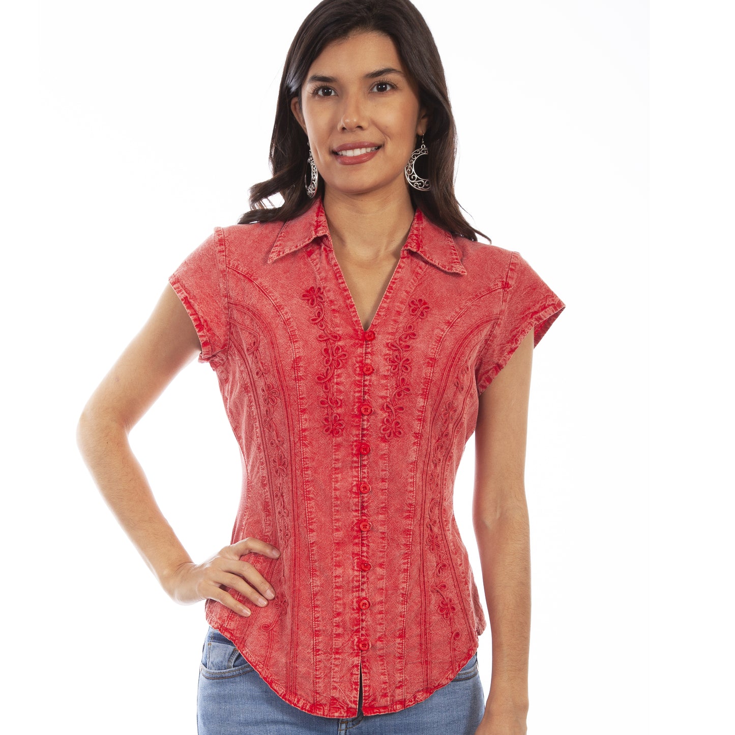 Brick Peruvian Cotton Cap Sleeve Blouse by Scully Bourbon Cowgirl