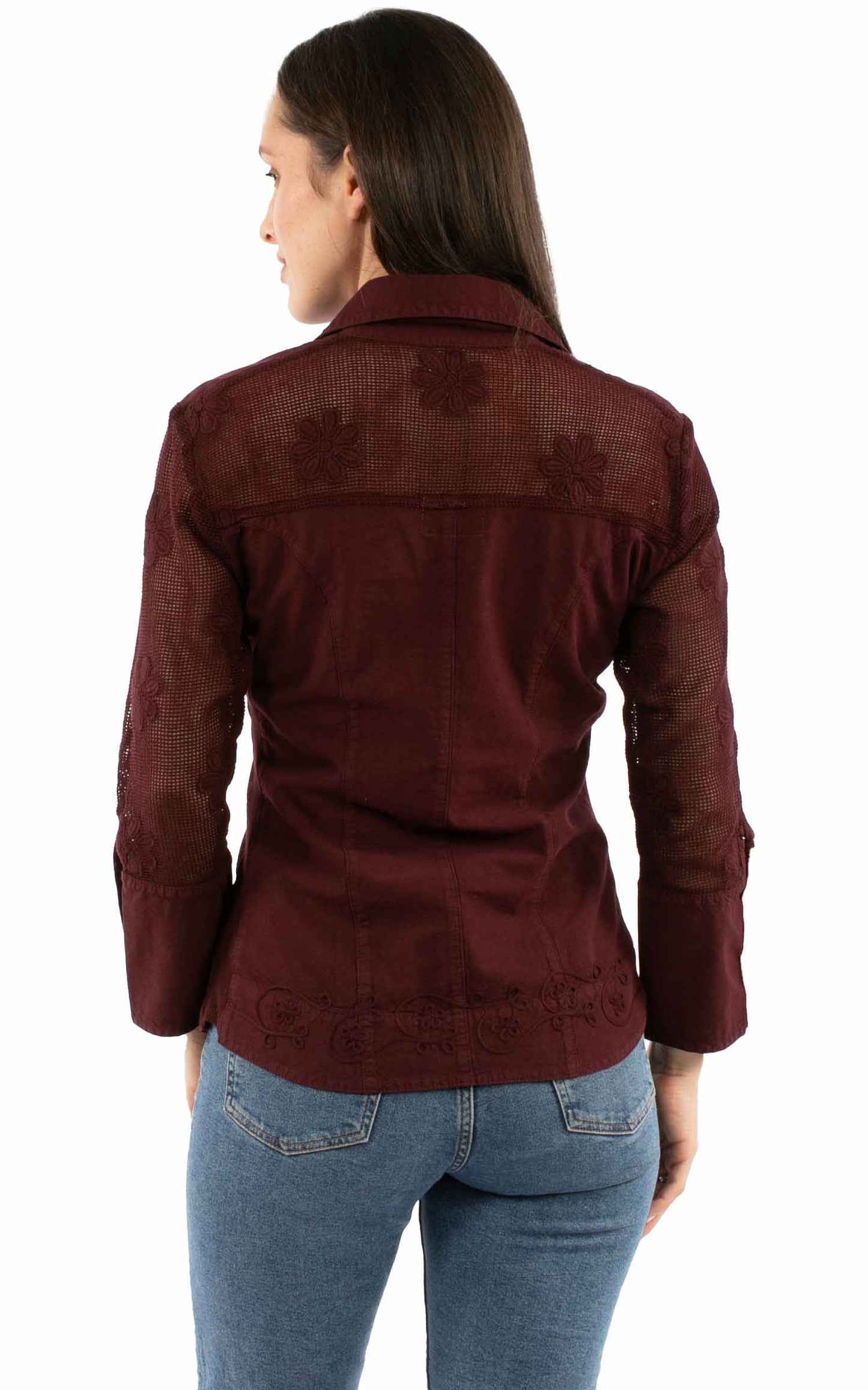 Burgundy floral embroidered blouse