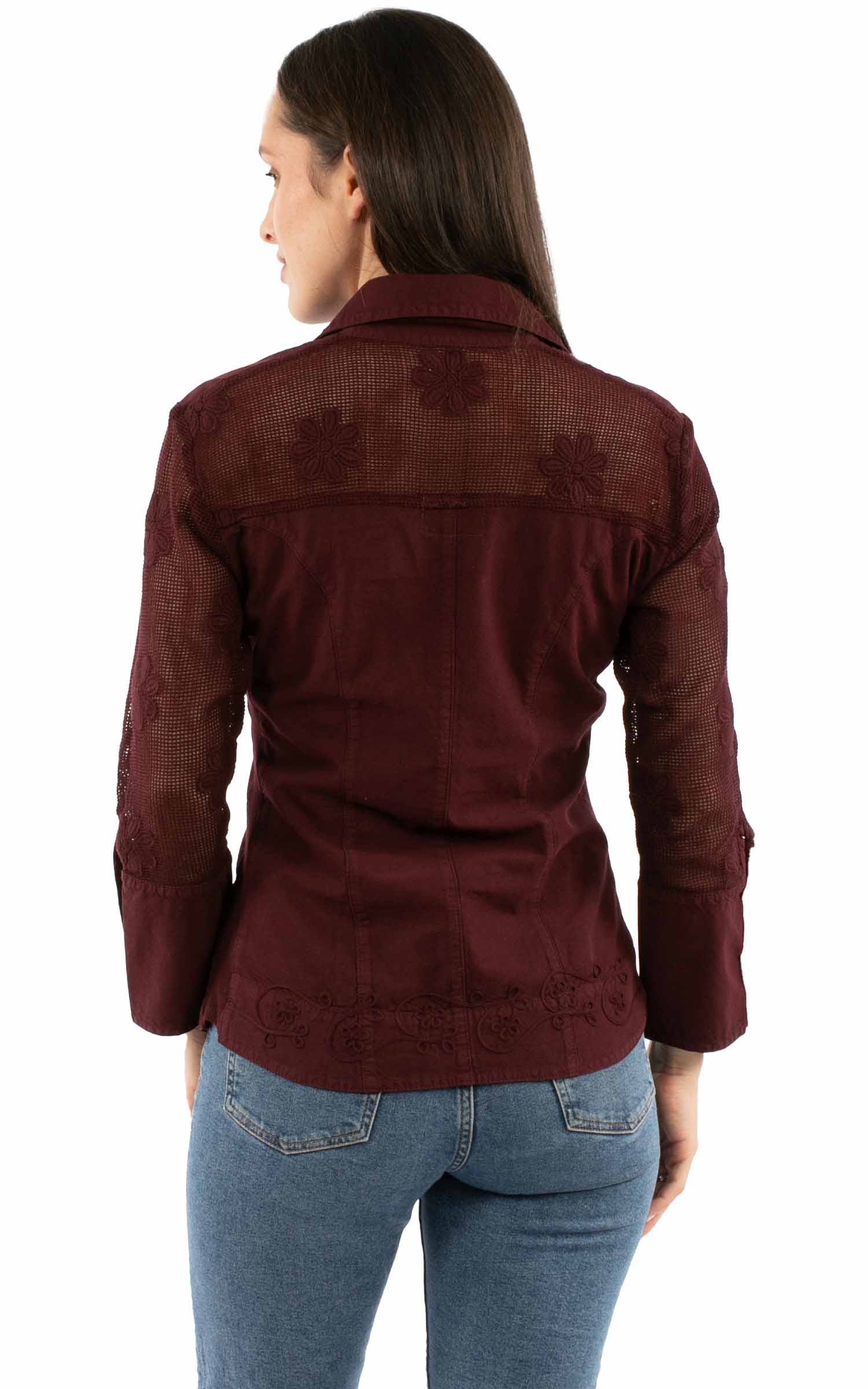 Burgundy floral embroidered blouse