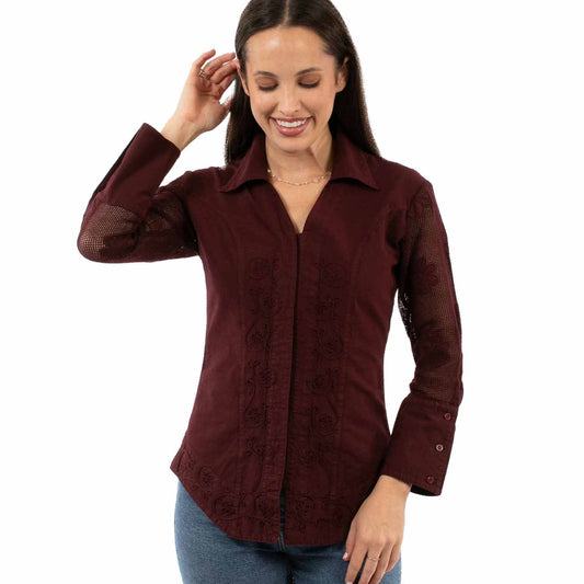 Burgundy embroidered shirt - PSL-274