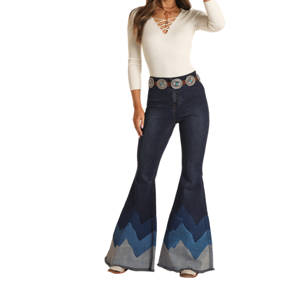 Women's flare jeans with geometric pattern, RRWD7PRZRC