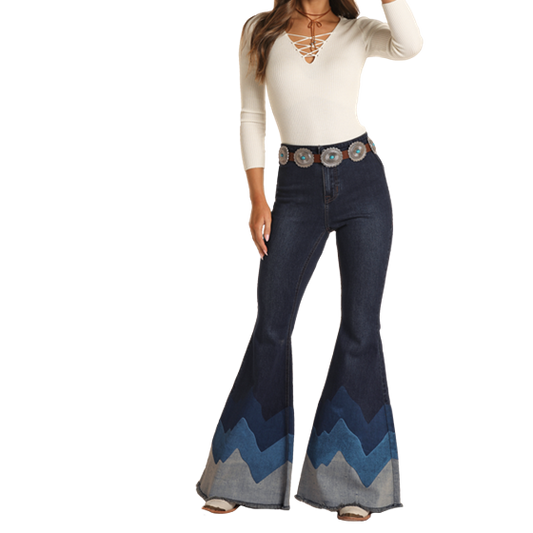 Women's flare jeans with geometric pattern, RRWD7PRZRC