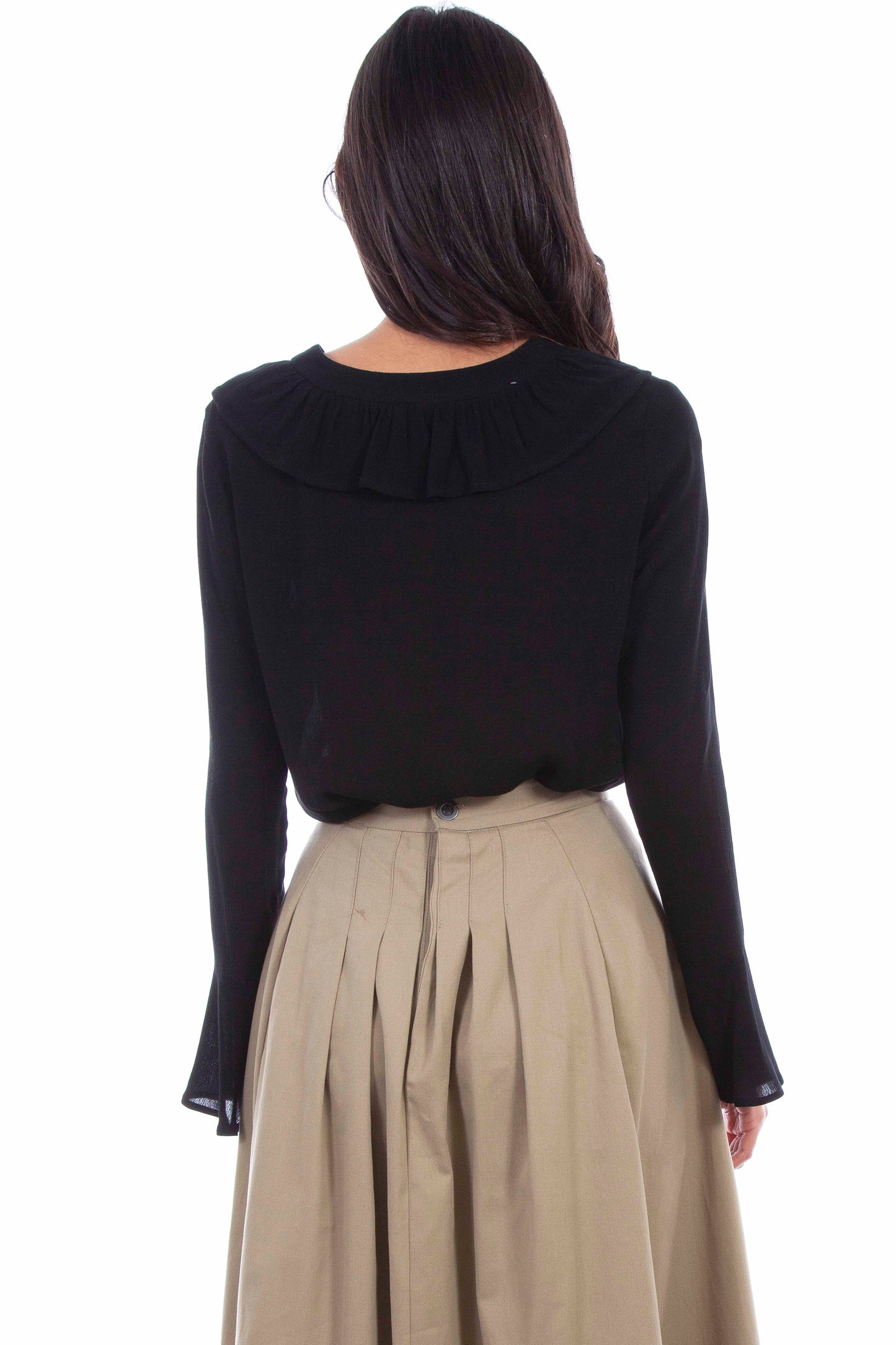 Black RW619-BLK-BK blouse with ruffle collar