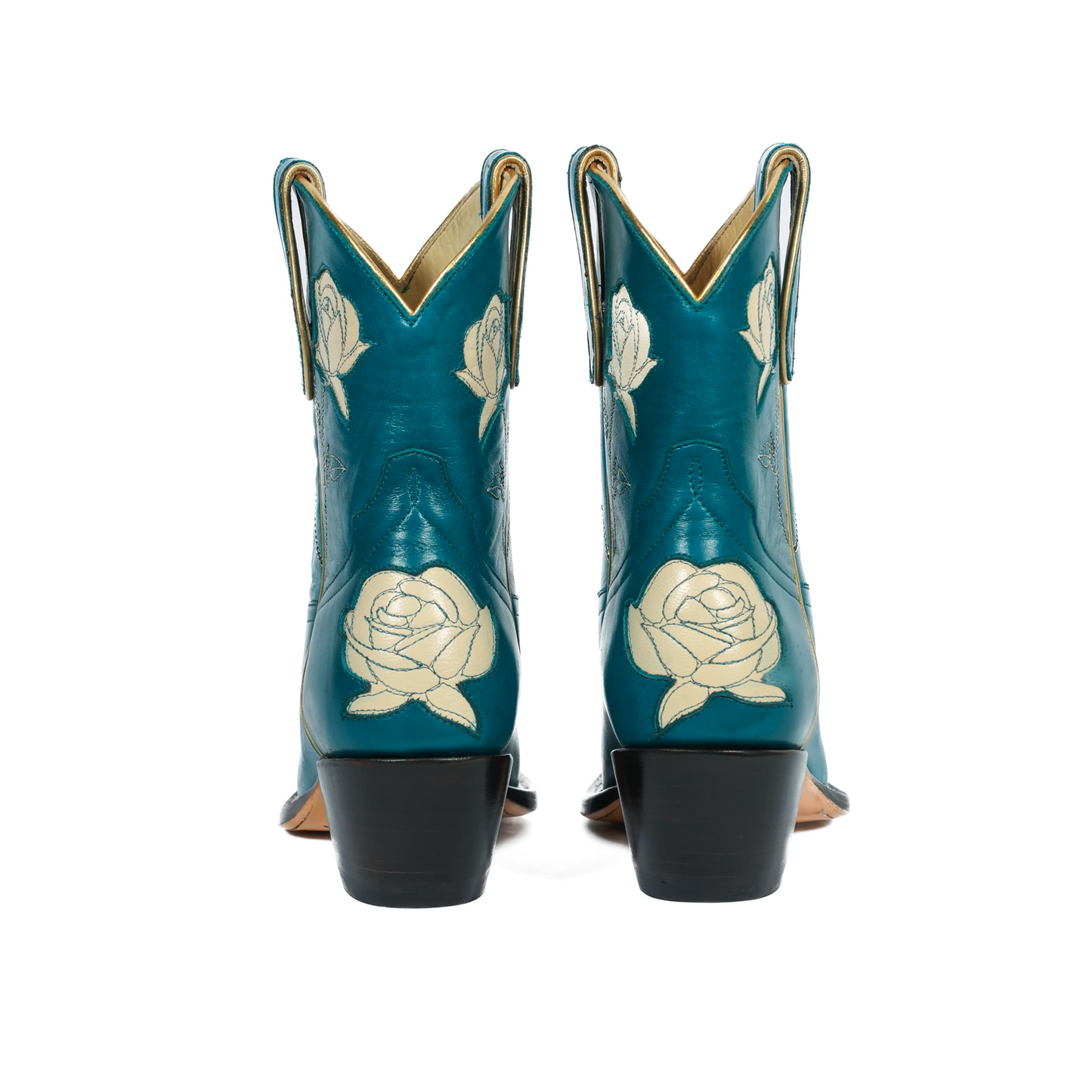 Teal Roseshortie4 cowboy boots with rose details