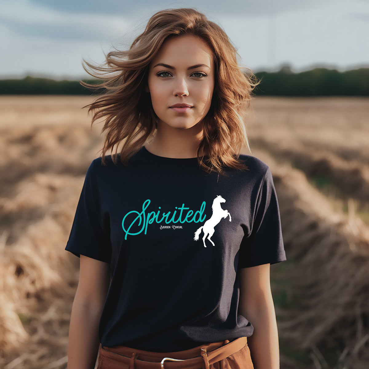 Spirited horse t-shirt on woman, SPIRITED13-2