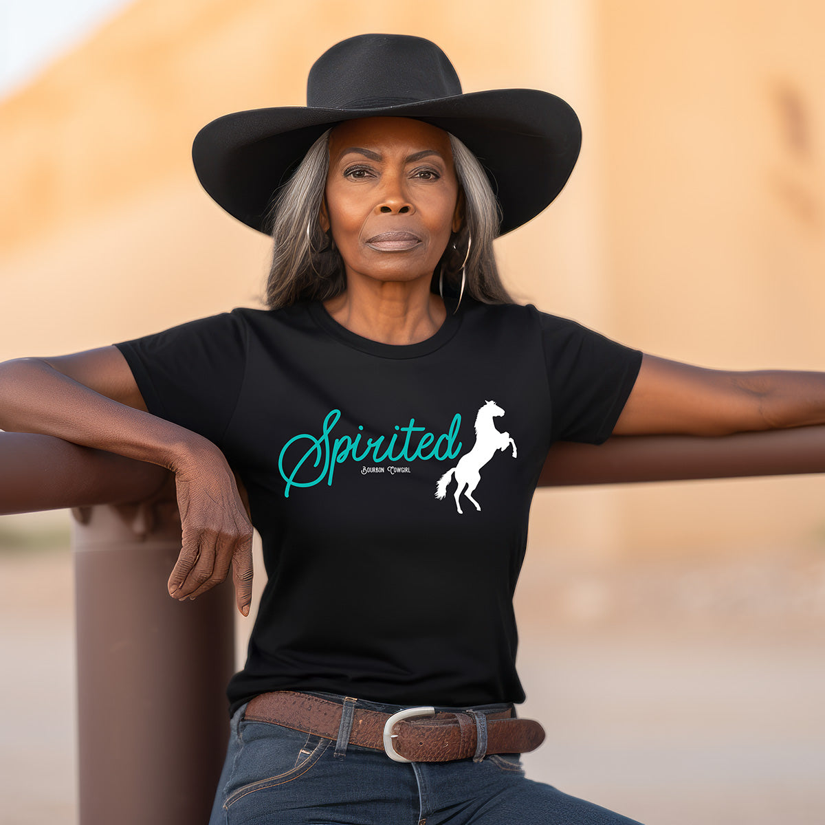Spirited tee shirt with woman and horse silhouette