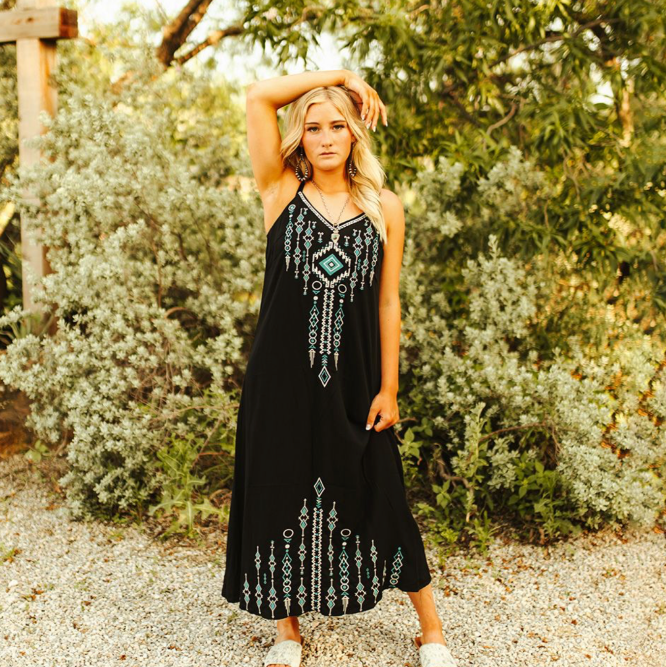 Black and Turquoise Spaghetti Strap Maxi Dress